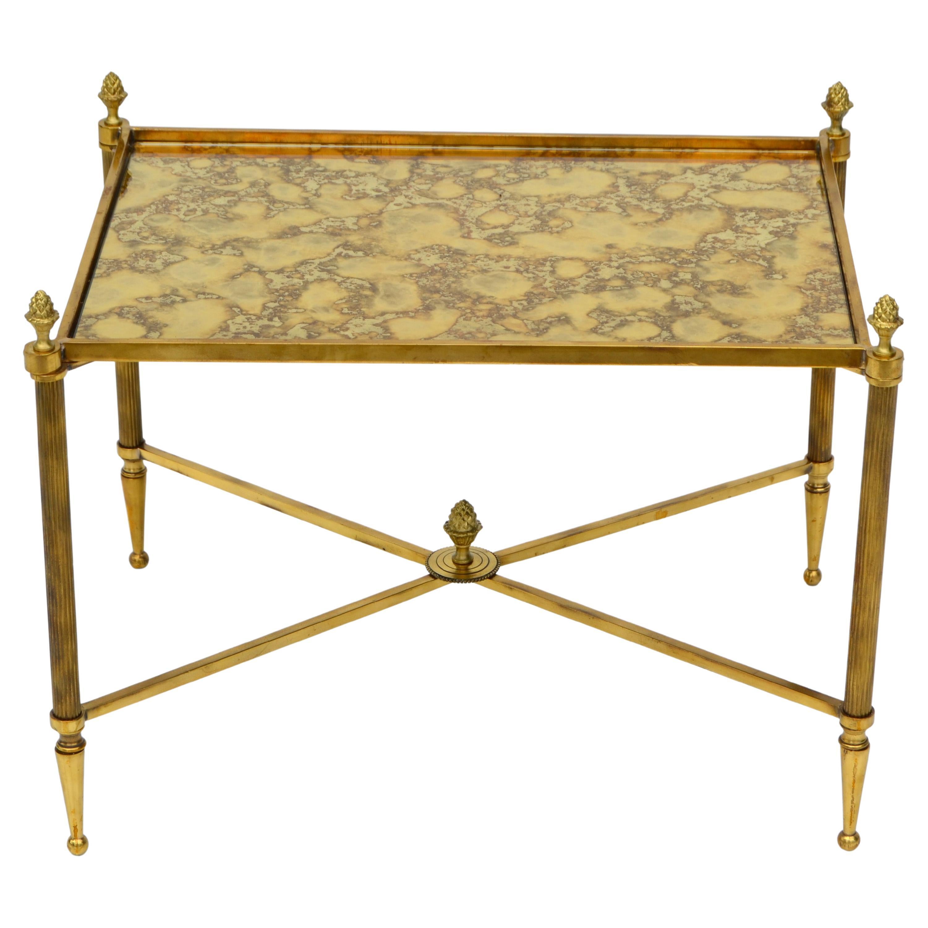 Maison Bagués Rectangular Side Table Cross Base Cloudy Mirror Top Neoclassical