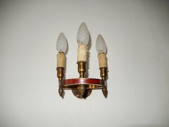 Maison Baguès Red Bronze Three-Light Sconces, circa 1920 Marked