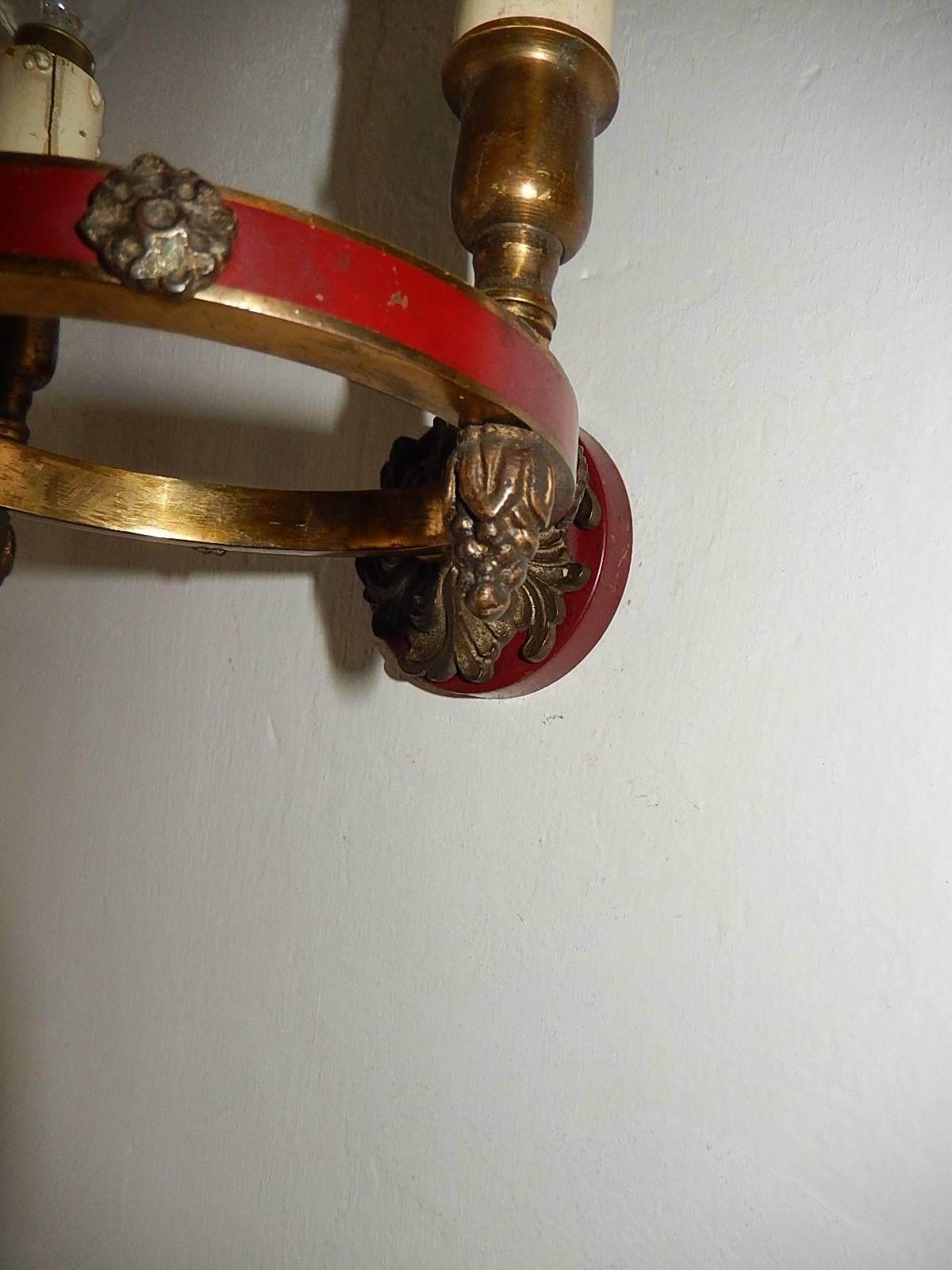 Maison Baguès Red Bronze Three-Light Sconces, circa 1920 Marked In Good Condition For Sale In Modena (MO), Modena (Mo)