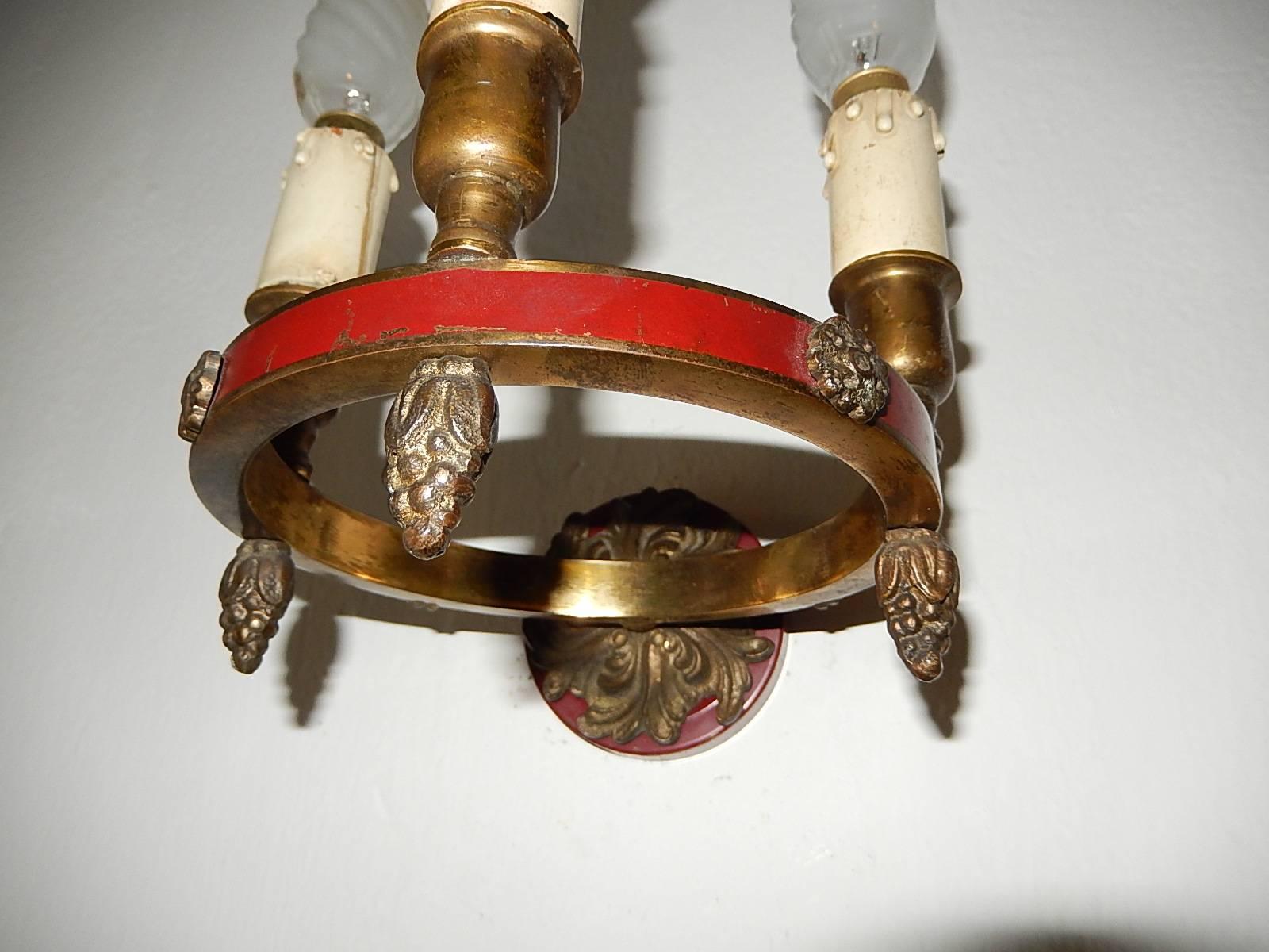 Maison Baguès Red Bronze Three-Light Sconces, circa 1920 Marked For Sale 1