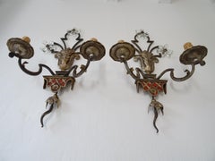 Maison Baguès, scendiletto con fiori di cristallo firmati in rosso, ferro battuto, circa 1900