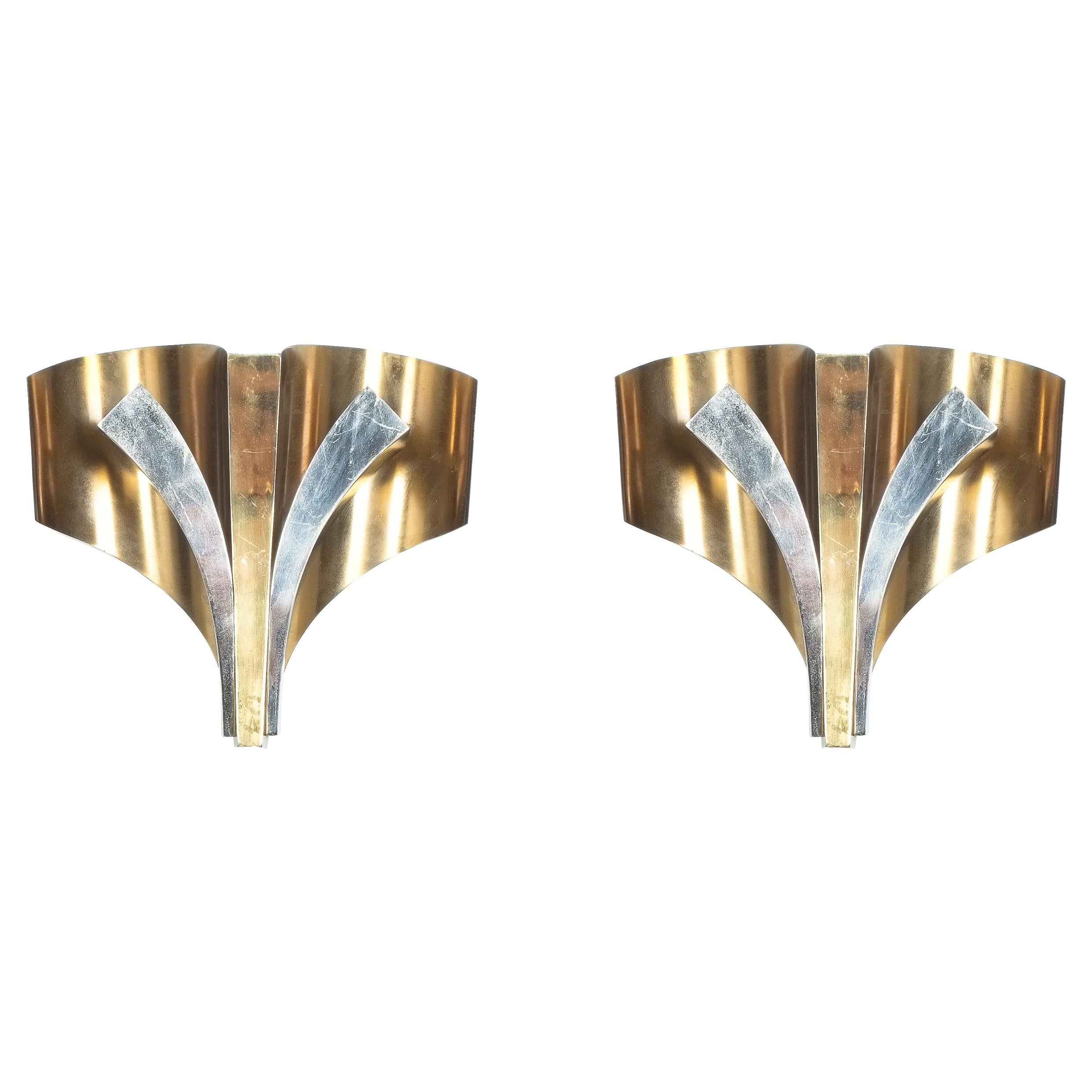 Maison Baguès Sconces Brass Large Pair, France, circa 1965