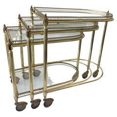 Maison Baguès Set Of Tthree Brass & Gallery Nesting Drinks Trolleys, 1940s