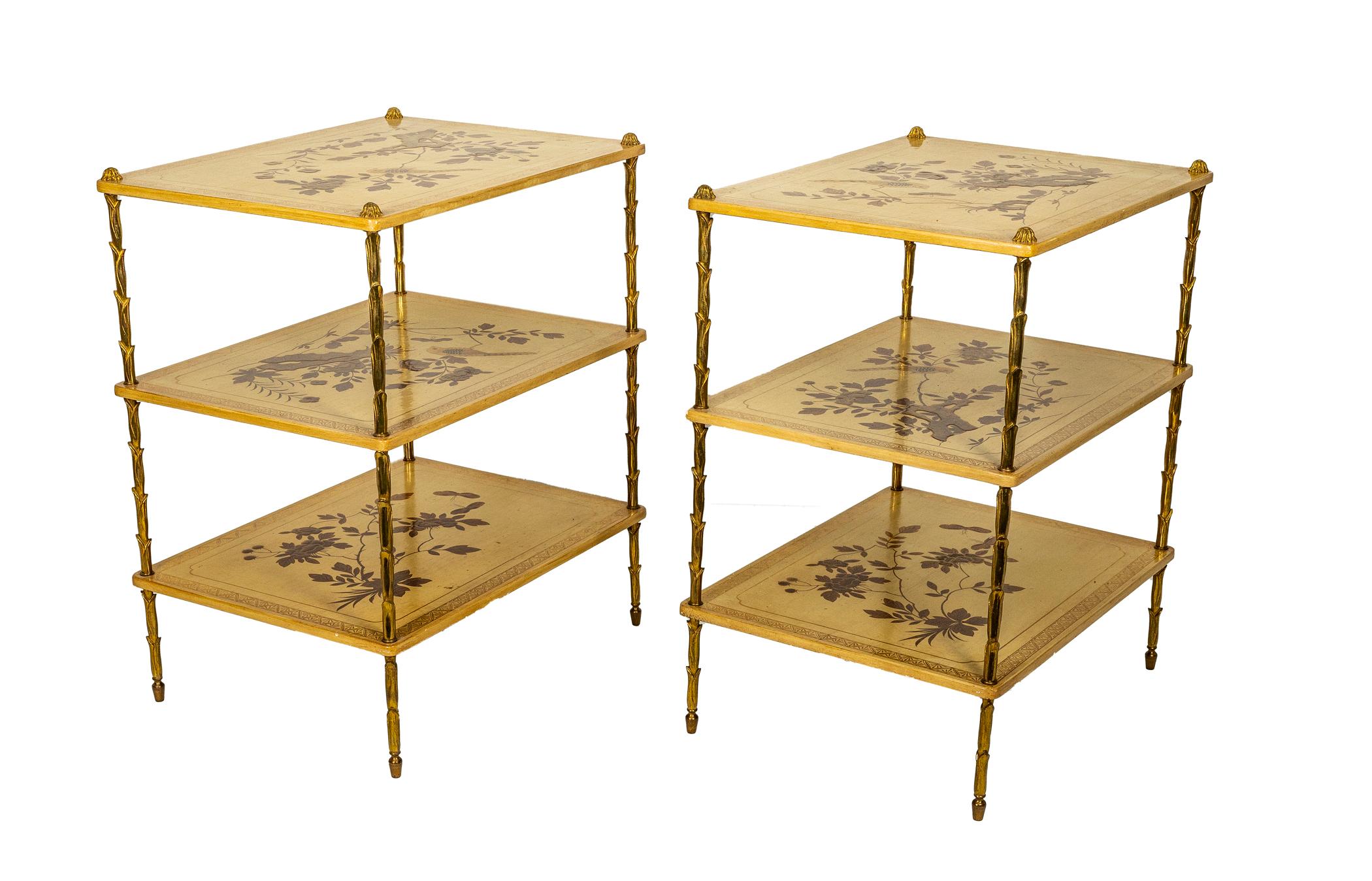 Maison Bagues Side Tables with Lacquered Panels In Good Condition For Sale In Los Angeles, CA
