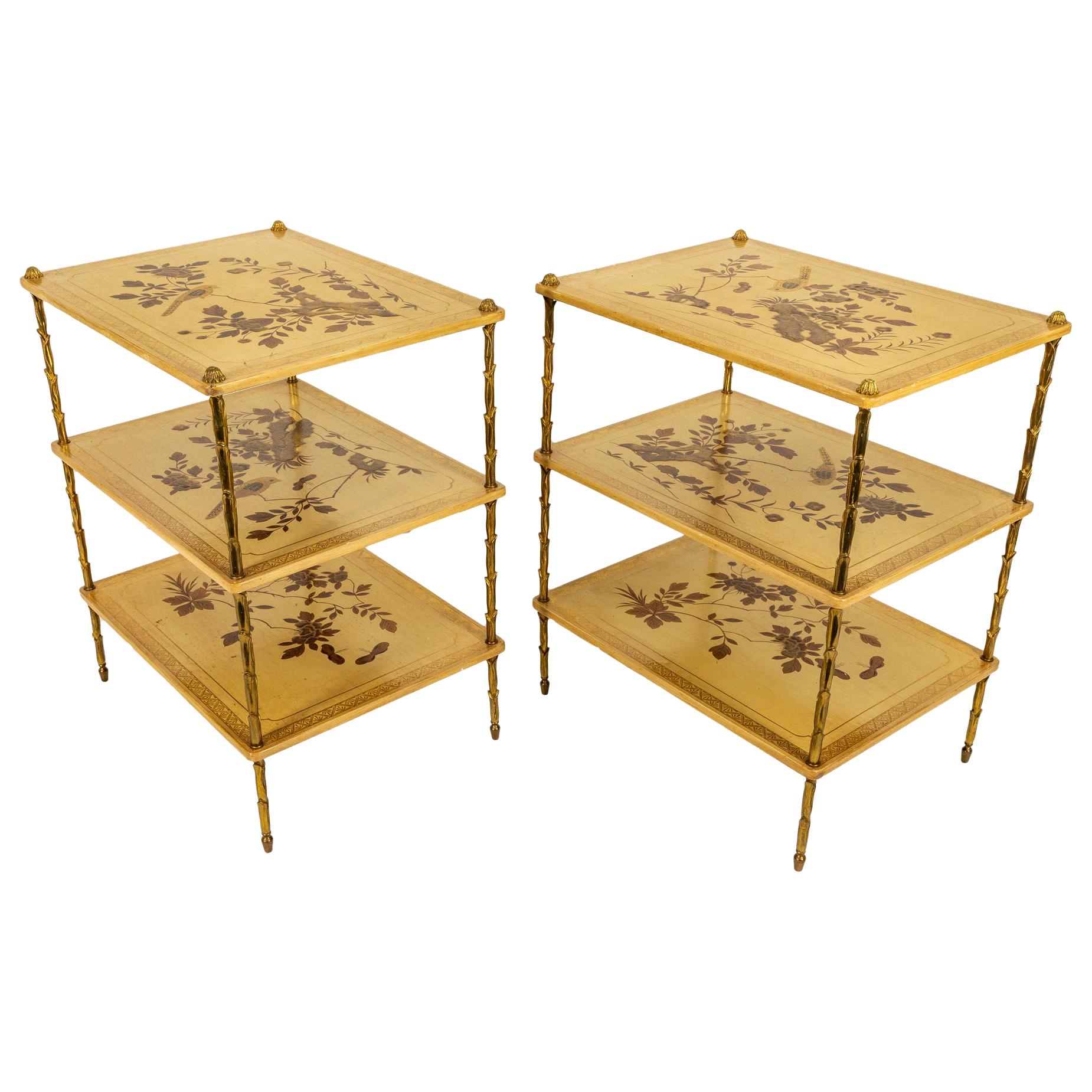 Maison Bagues Side Tables with Lacquered Panels For Sale