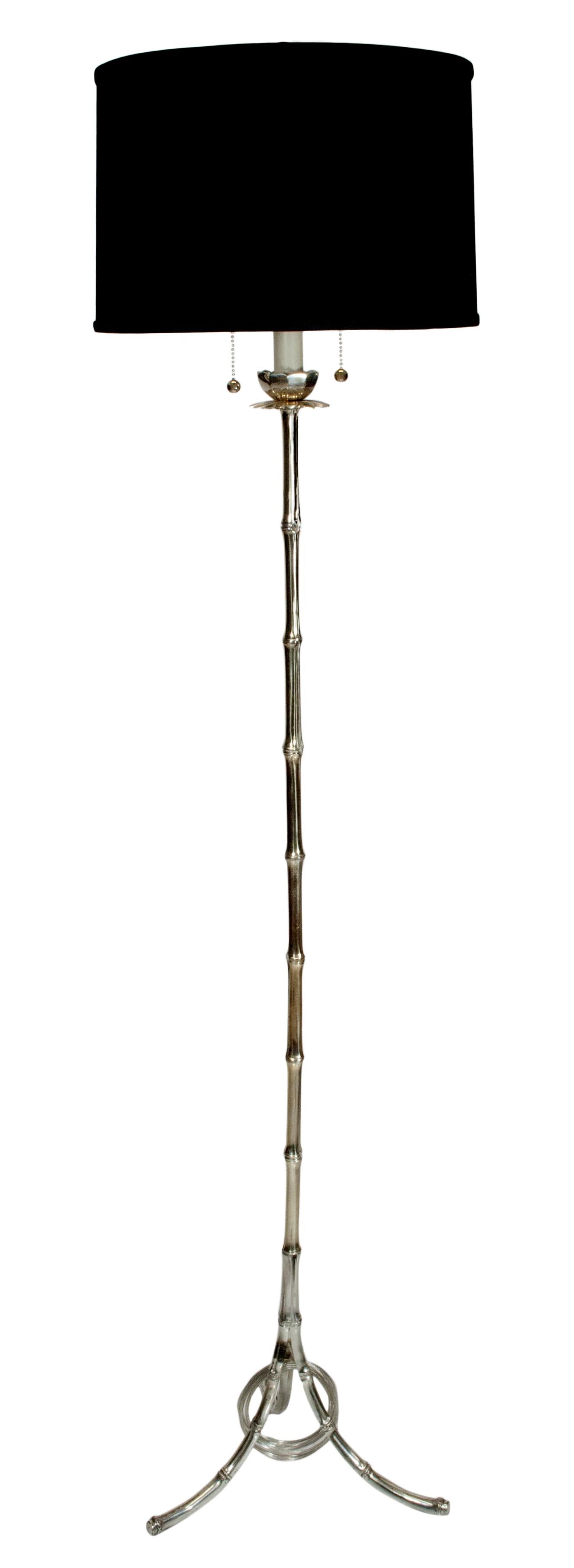 Maison Baguès Silvered-Brass Simulated Bamboo Tripod Base Floor Lamp 1