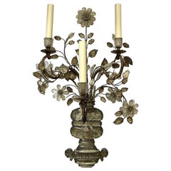 Maison Bagues Silvered Iron, Crystal & Cut Glass Mirrored Wall Sconce circa 1930