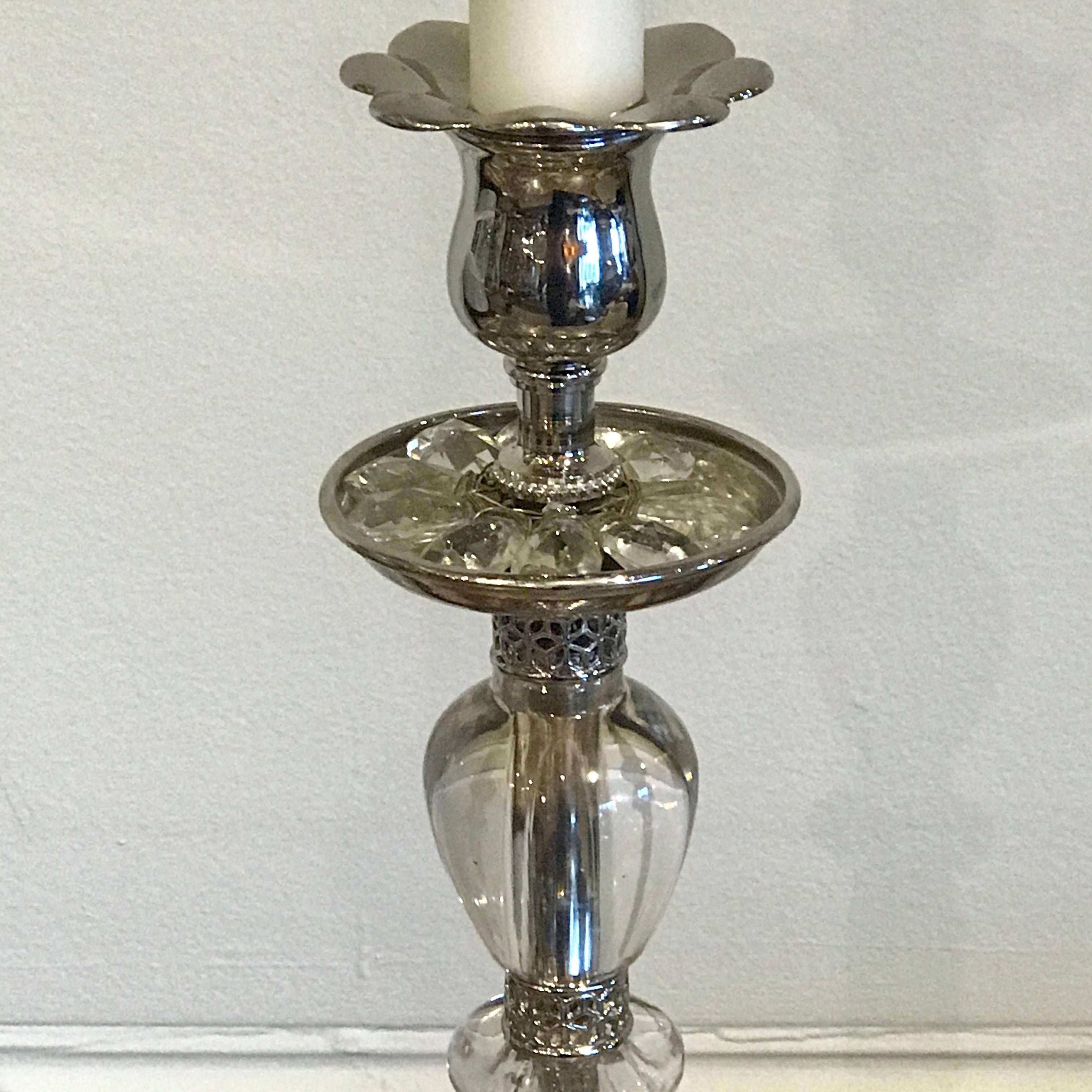 Maison Baguès Silvered Rock Crystal Candlestick, Now as a Lamp For Sale 3