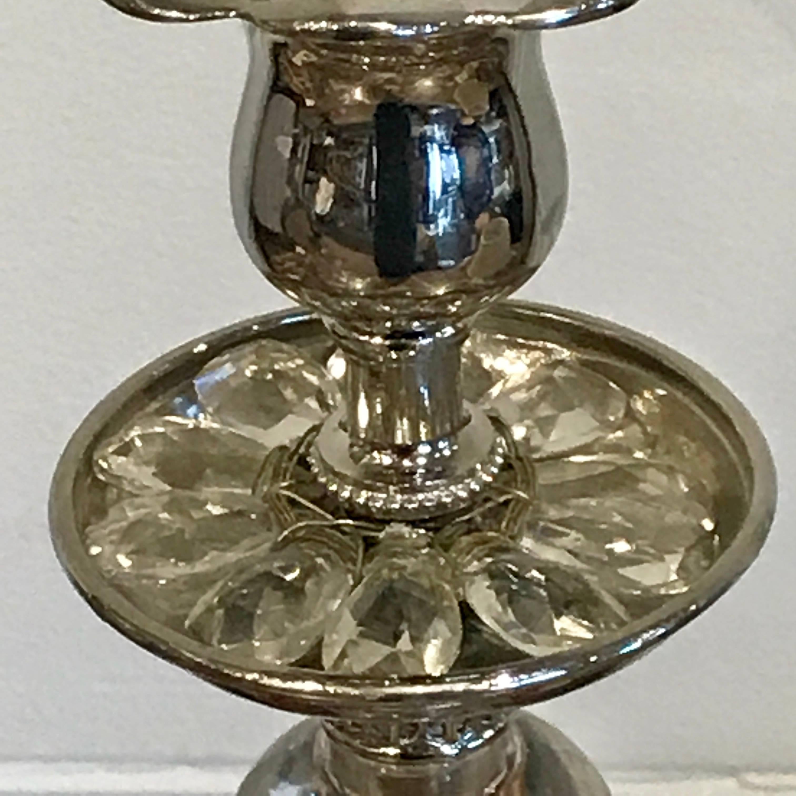 Maison Baguès Silvered Rock Crystal Candlestick, Now as a Lamp For Sale 4