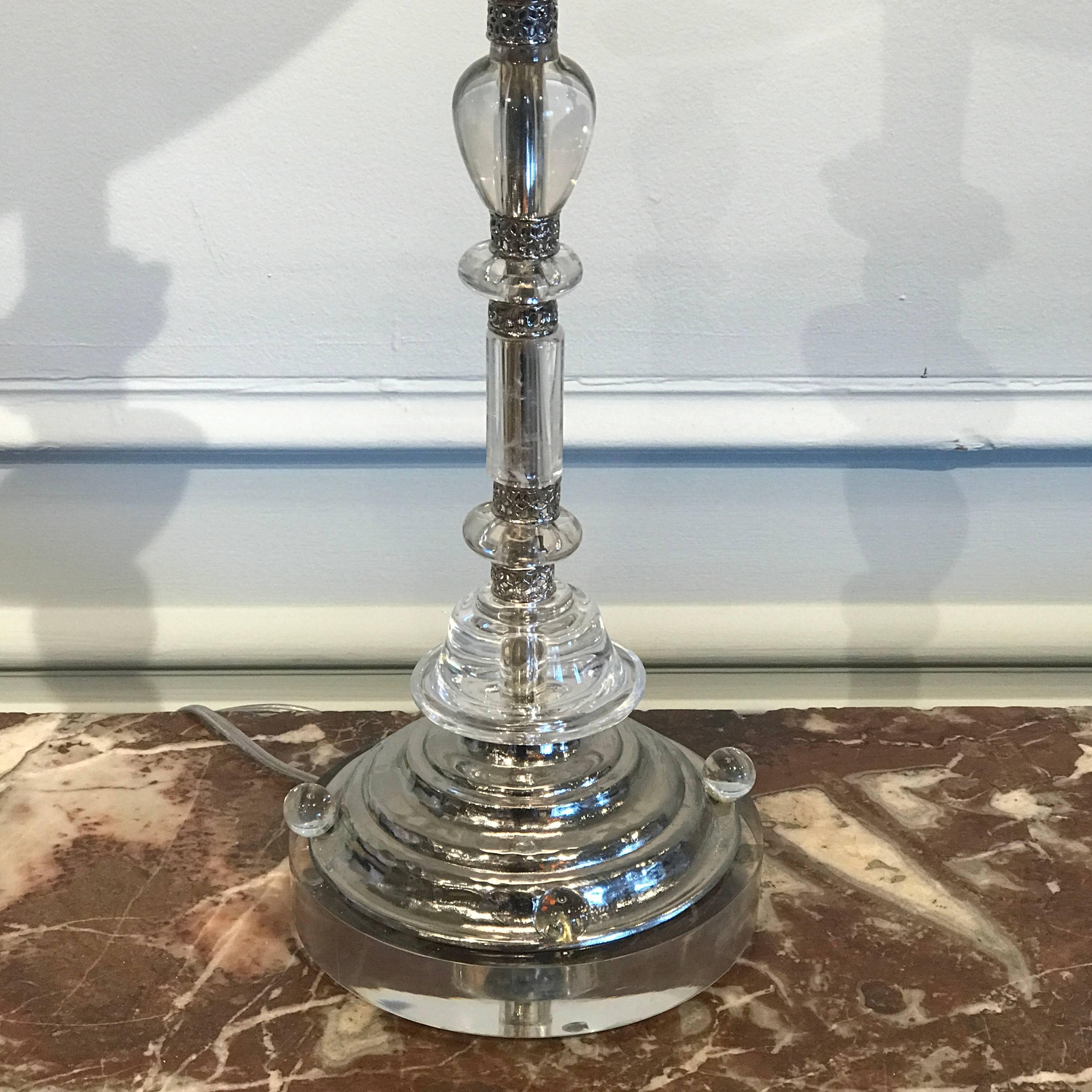 Maison Baguès Silvered Rock Crystal Candlestick, Now as a Lamp For Sale 5