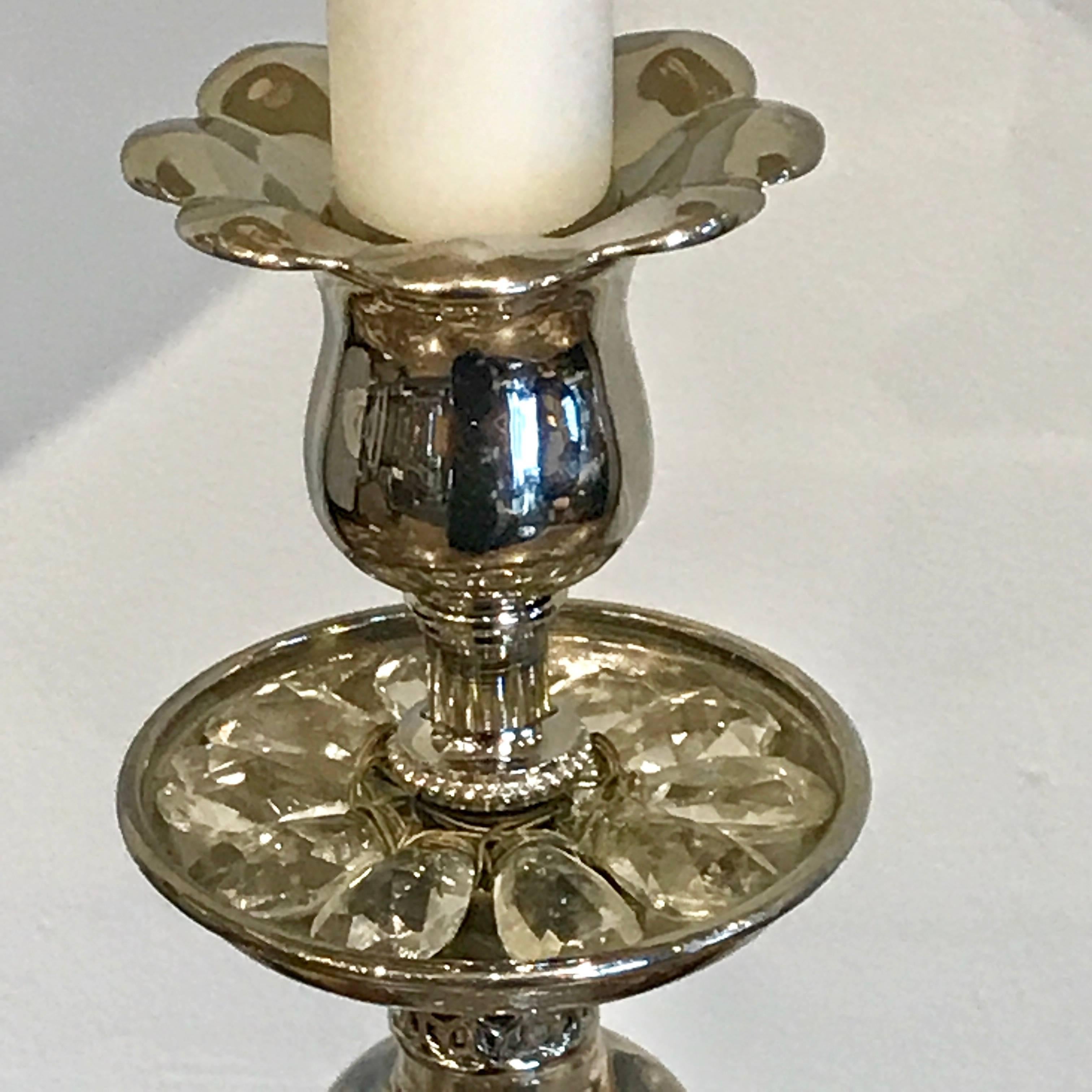 French Maison Baguès Silvered Rock Crystal Candlestick, Now as a Lamp For Sale