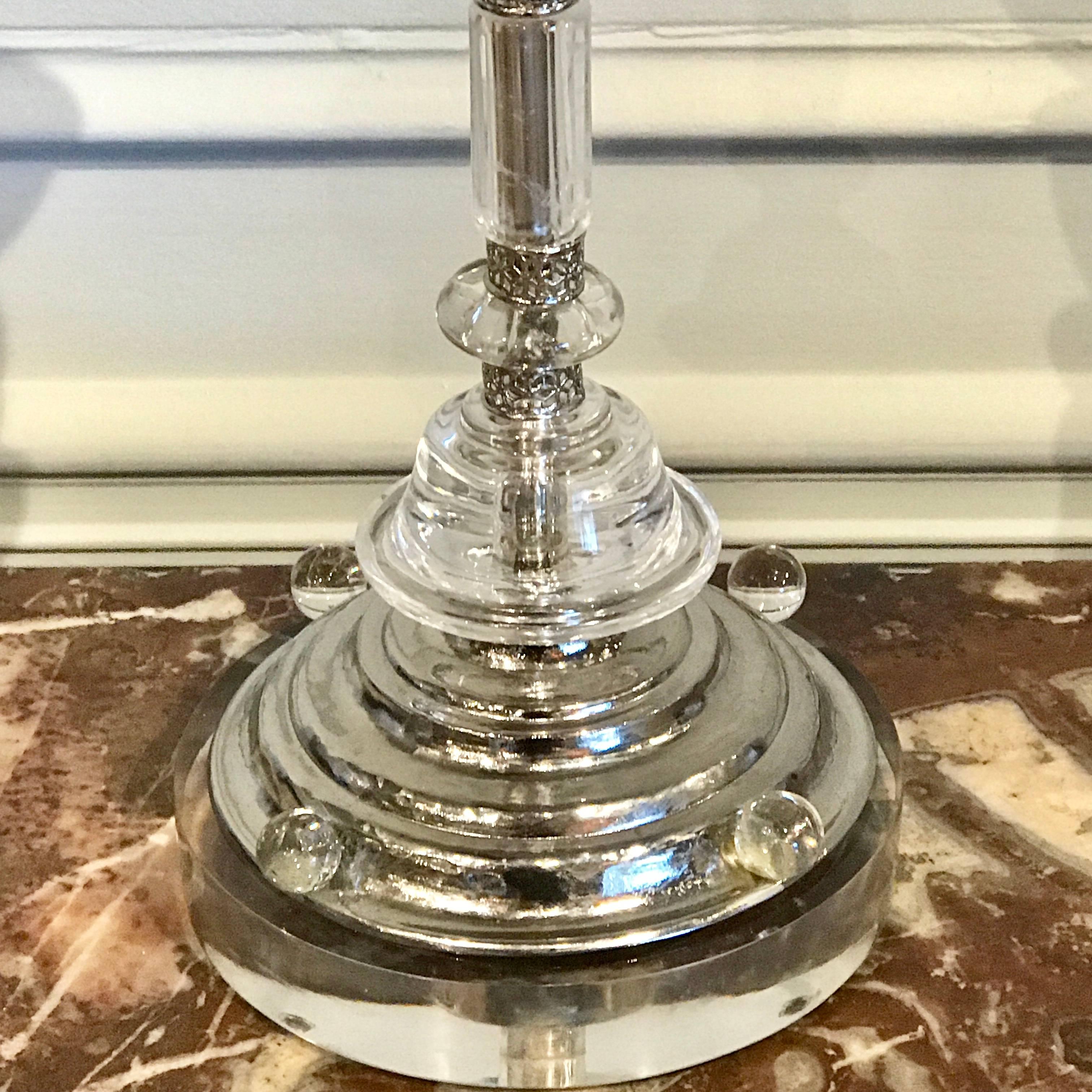 Maison Baguès Silvered Rock Crystal Candlestick, Now as a Lamp In Excellent Condition For Sale In Atlanta, GA