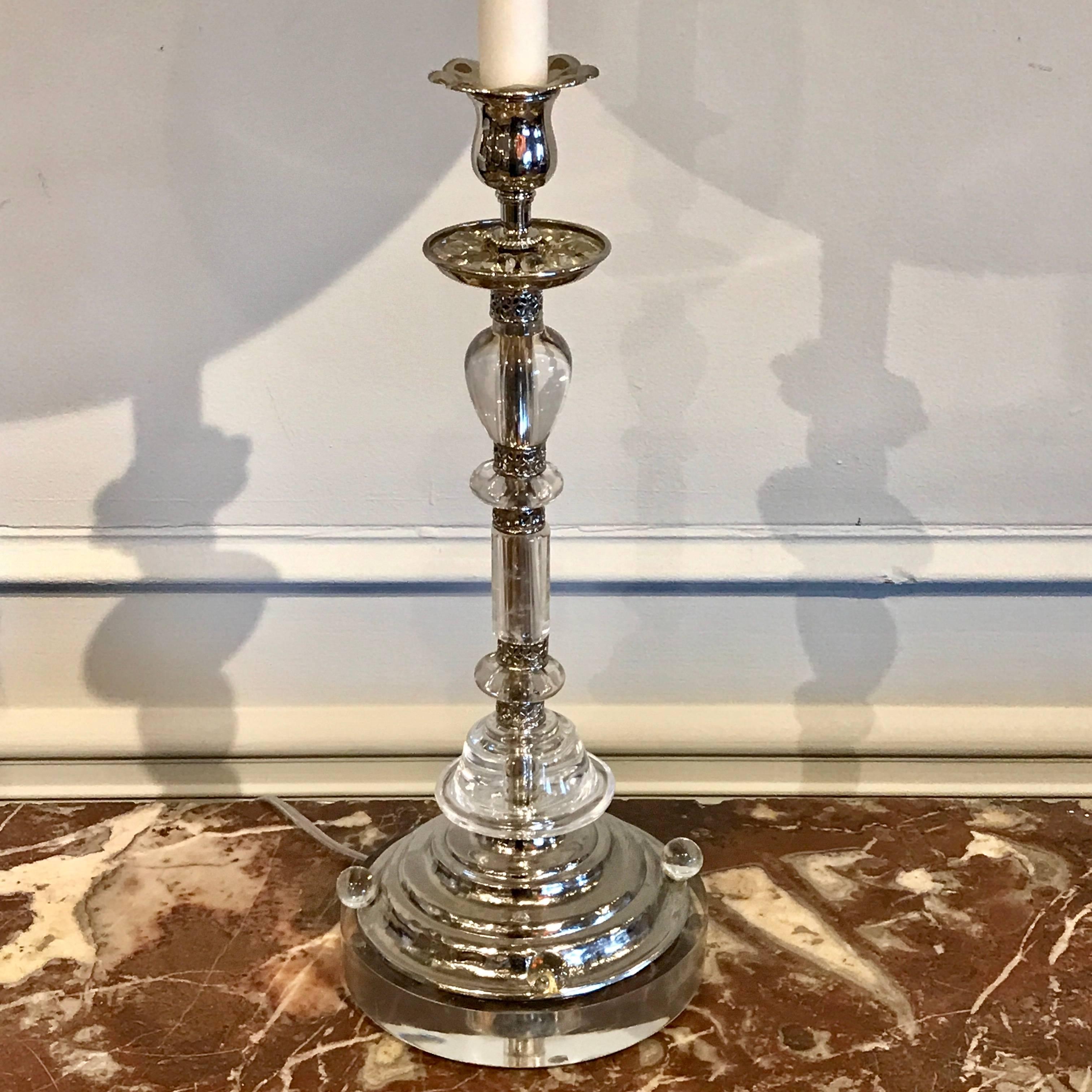 Maison Baguès Silvered Rock Crystal Candlestick, Now as a Lamp For Sale 2