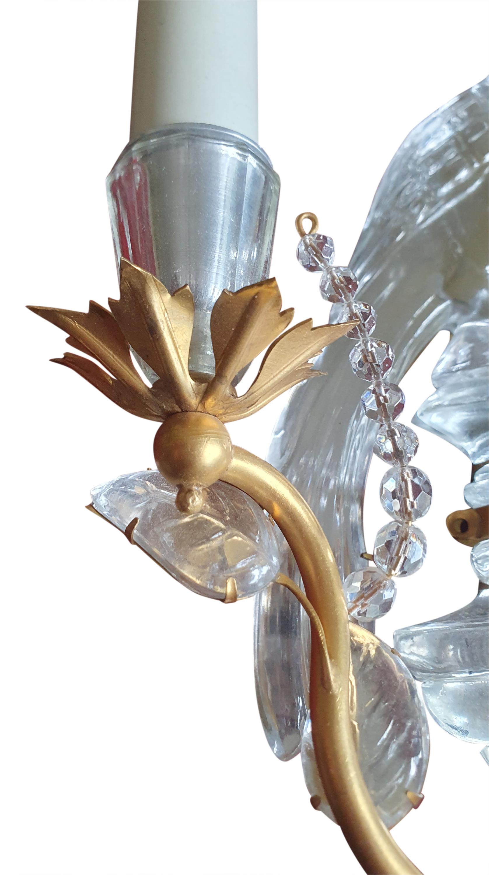 Maison Baguès Bohemia Crystal Vogel Wandleuchter in Blattgold (Moderne der Mitte des Jahrhunderts) im Angebot