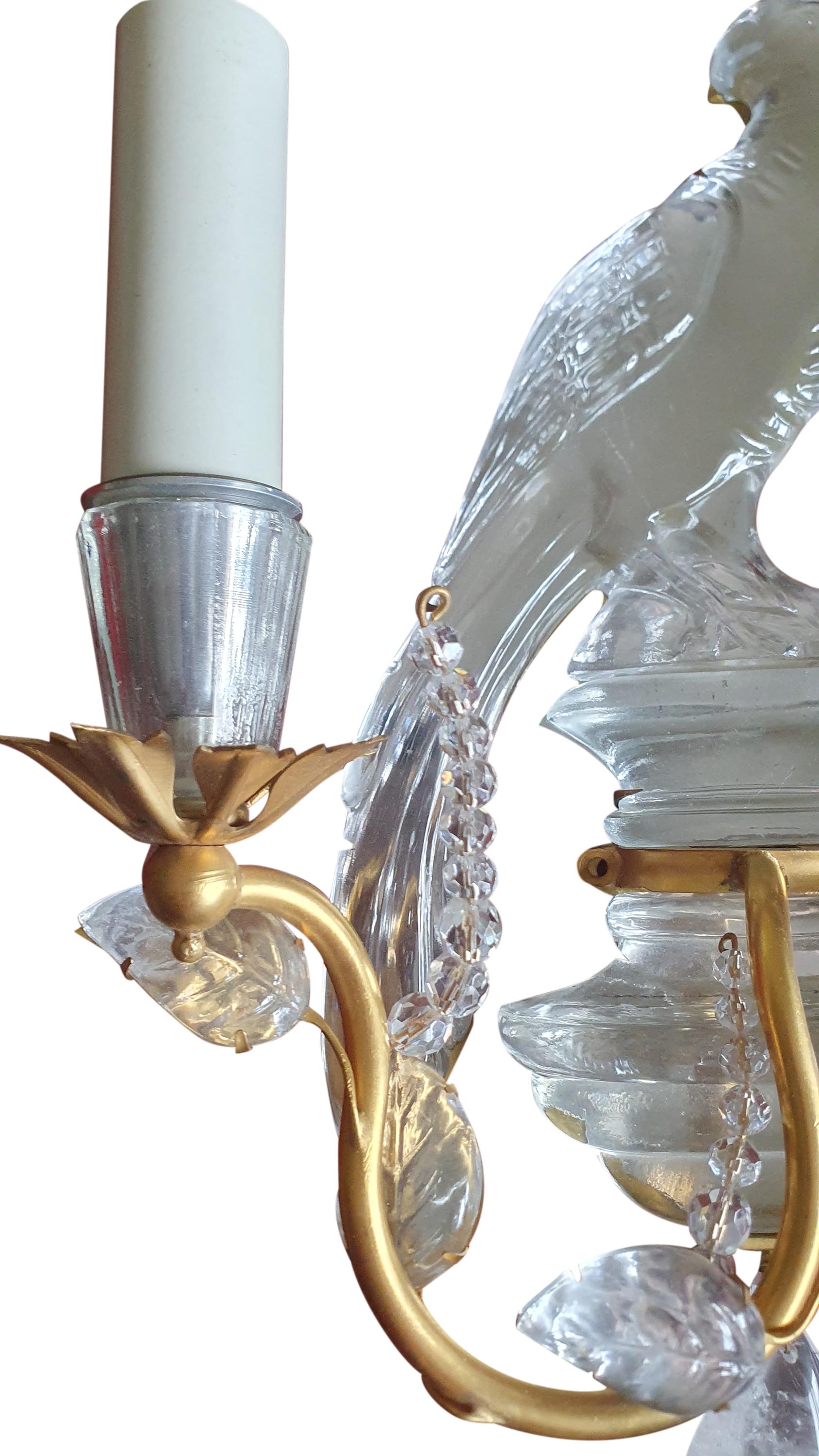 French Maison Baguès Single Bohemia Crystal Bird Wall Sconce in Gold Leaf For Sale