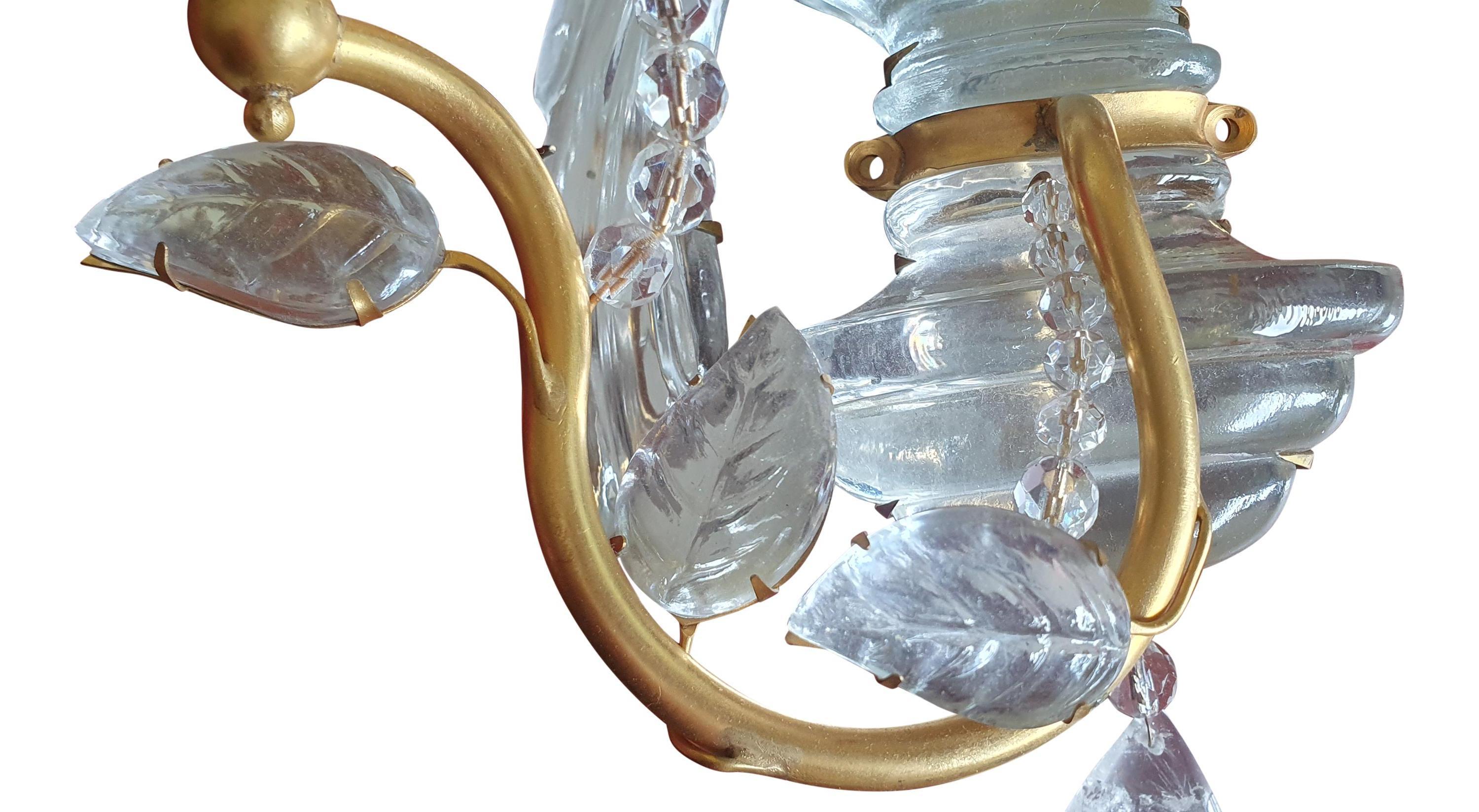 Late 20th Century Maison Baguès Single Bohemia Crystal Bird Wall Sconce in Gold Leaf For Sale