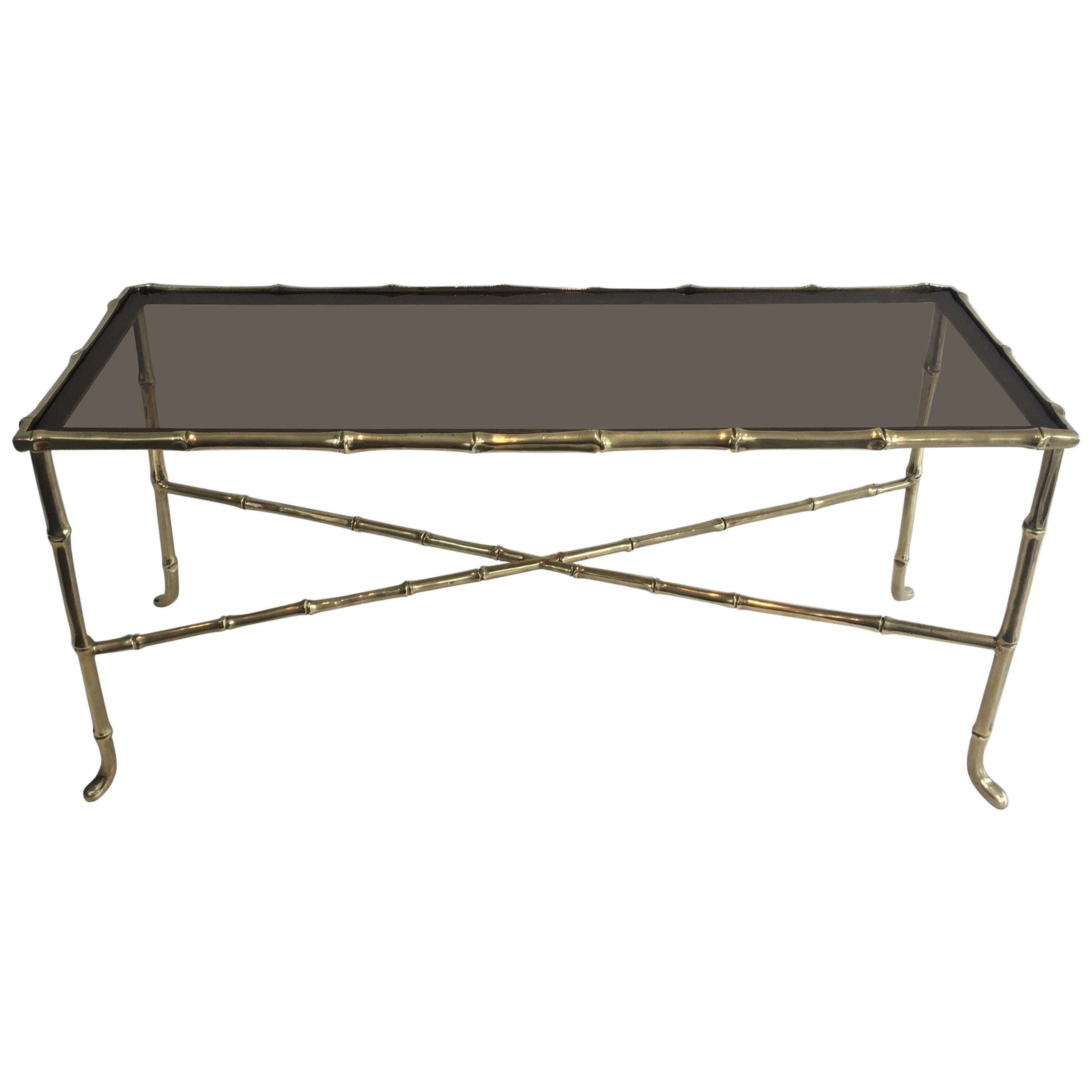 Maison Baguès, Small Faux-Bamboo Bronze Coffee Table with Smoked Glass Shelf