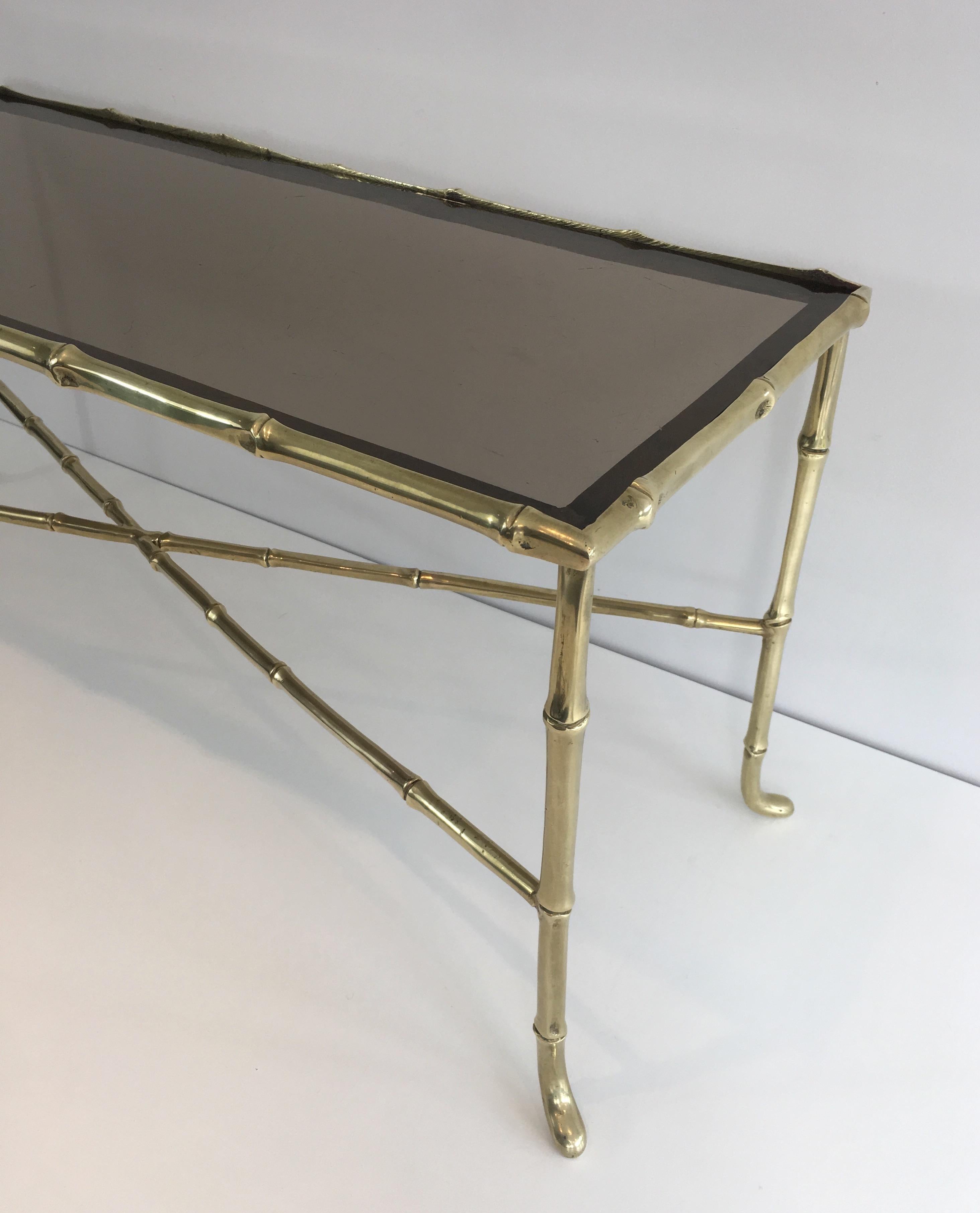 Maison Baguès, Small Faux-Bamboo Bronze Coffee Table with Smoked Glass Shelf 3