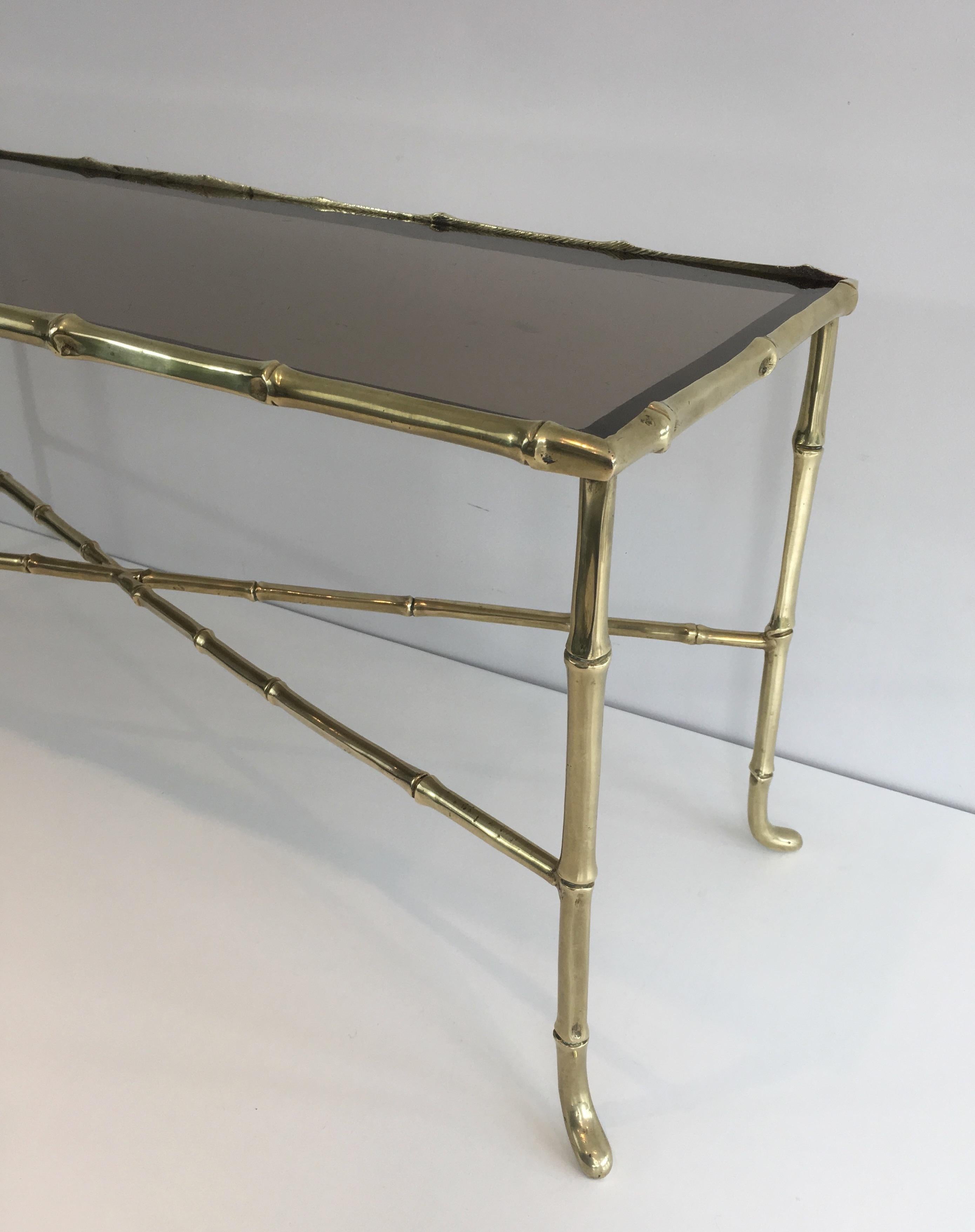 Maison Baguès, Small Faux-Bamboo Bronze Coffee Table with Smoked Glass Shelf 9
