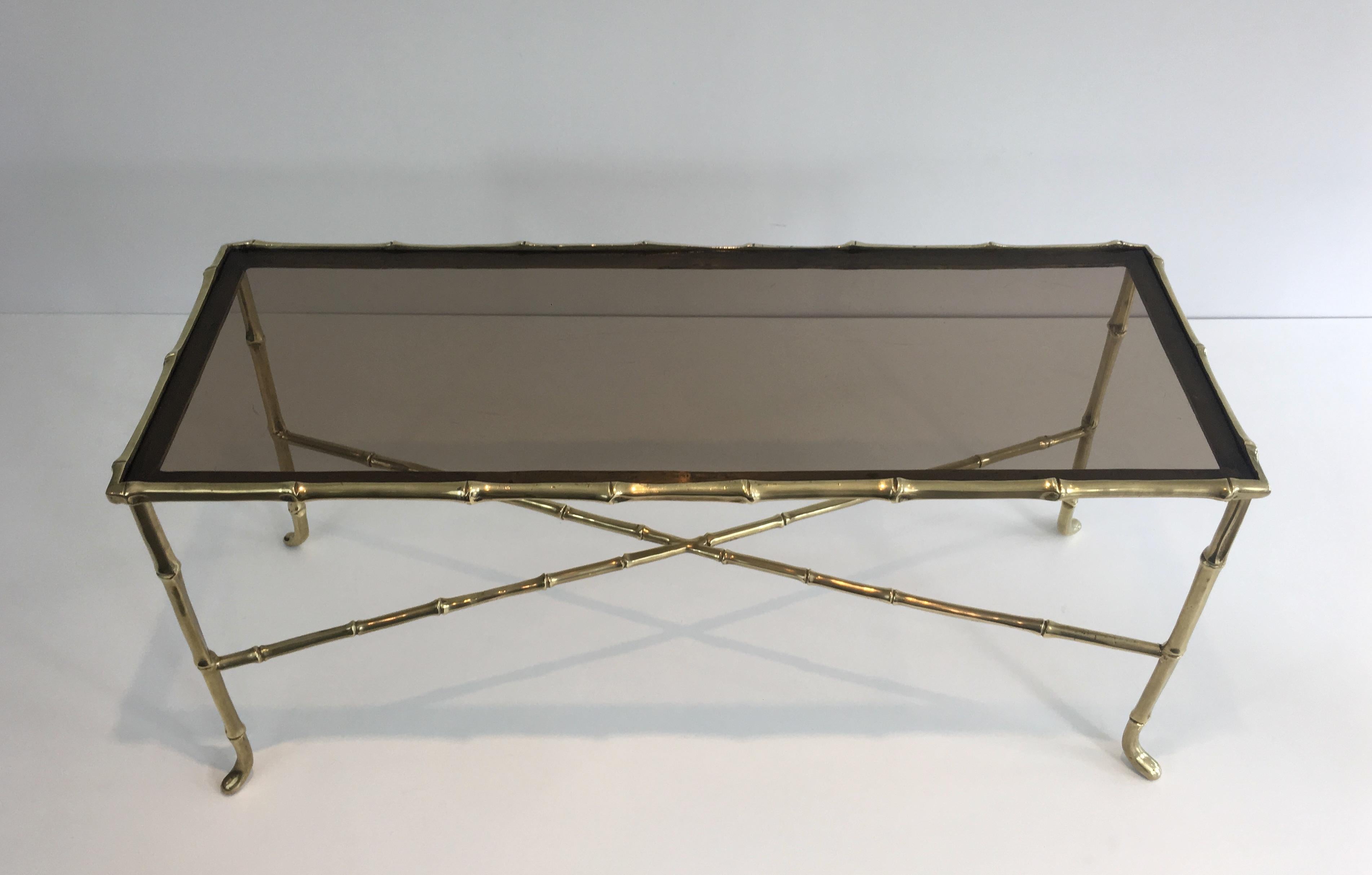Maison Baguès, Small Faux-Bamboo Bronze Coffee Table with Smoked Glass Shelf 12