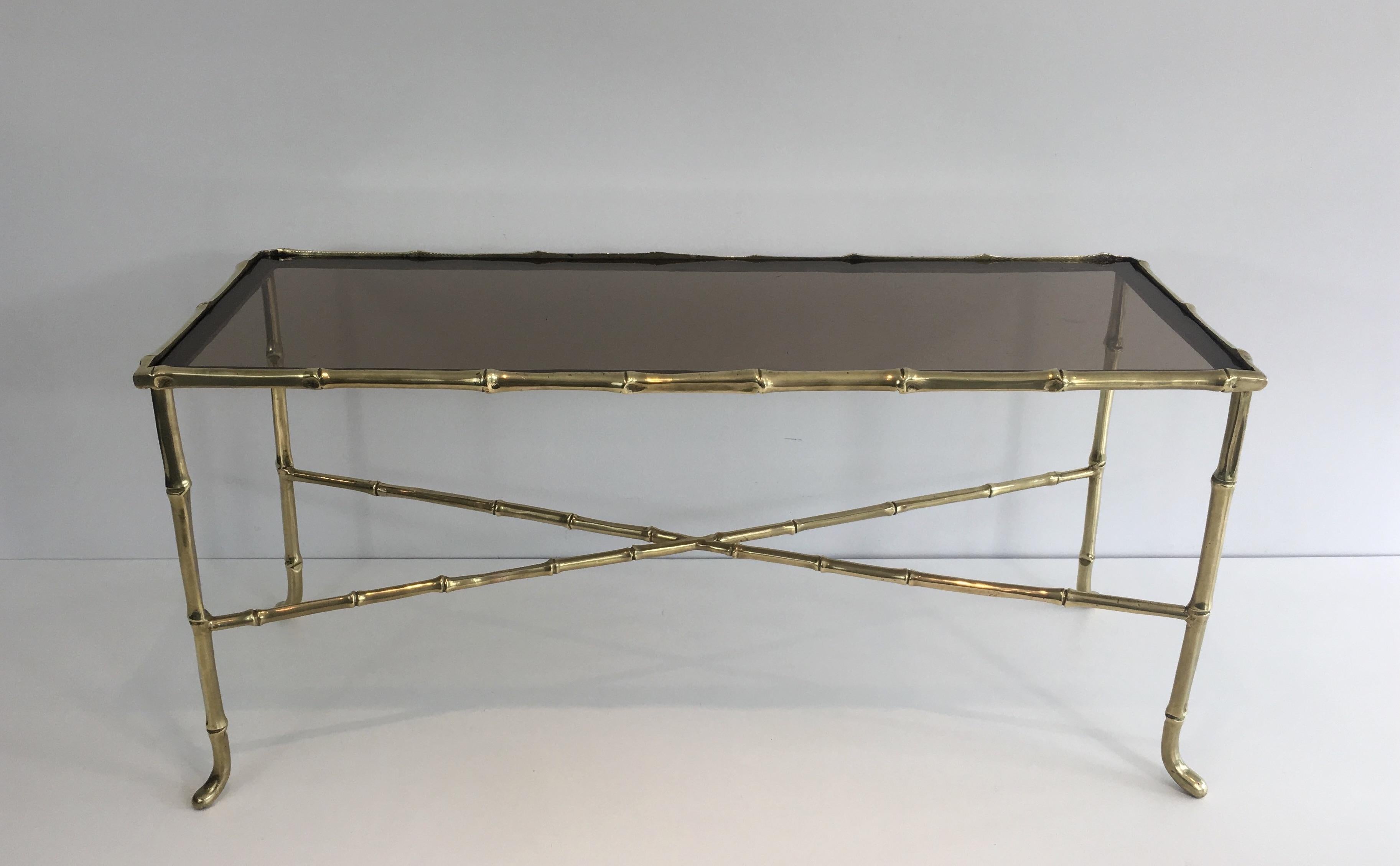 Maison Baguès, Small Faux-Bamboo Bronze Coffee Table with Smoked Glass Shelf 13