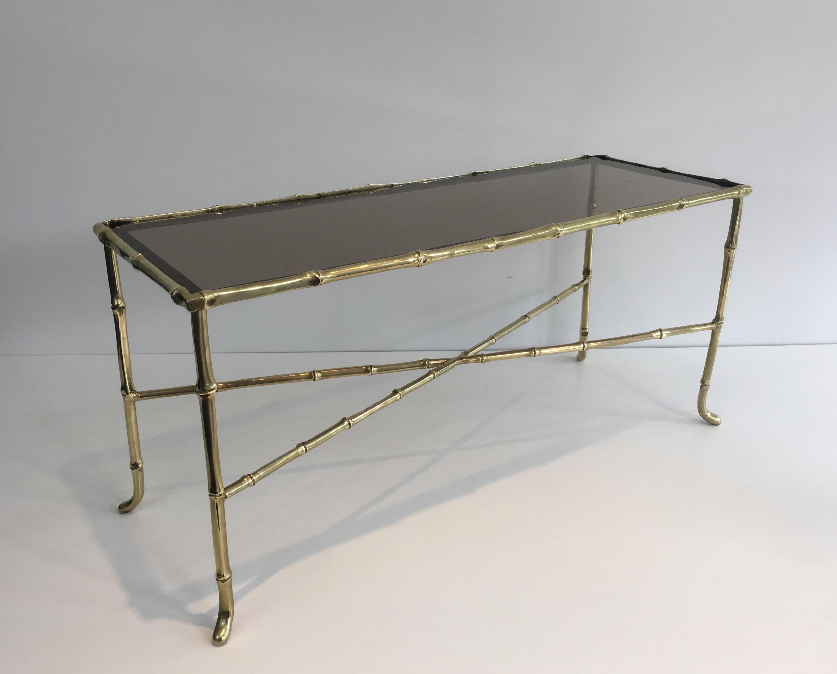 Maison Baguès, Small Faux-Bamboo Bronze Coffee Table with Smoked Glass Shelf 2