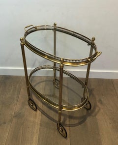 Maison Baguès, Small Neoclassical St. Oval Brass Bar Cart with 2 Removable Trays