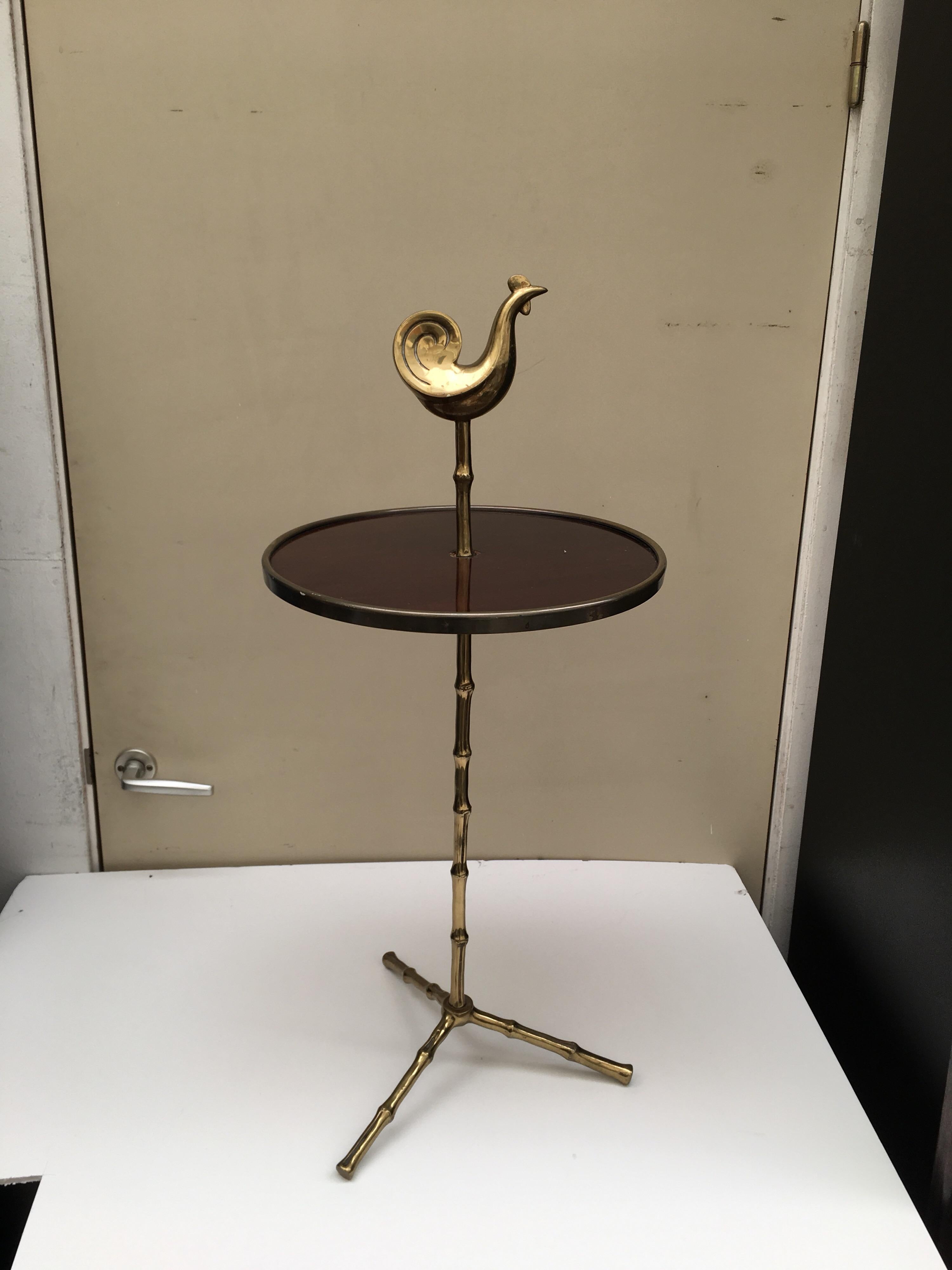 Maison Baguès, Small Pedestal Table in Brass and Laminate, circa 1960 In Good Condition In Saint-Ouen, FR