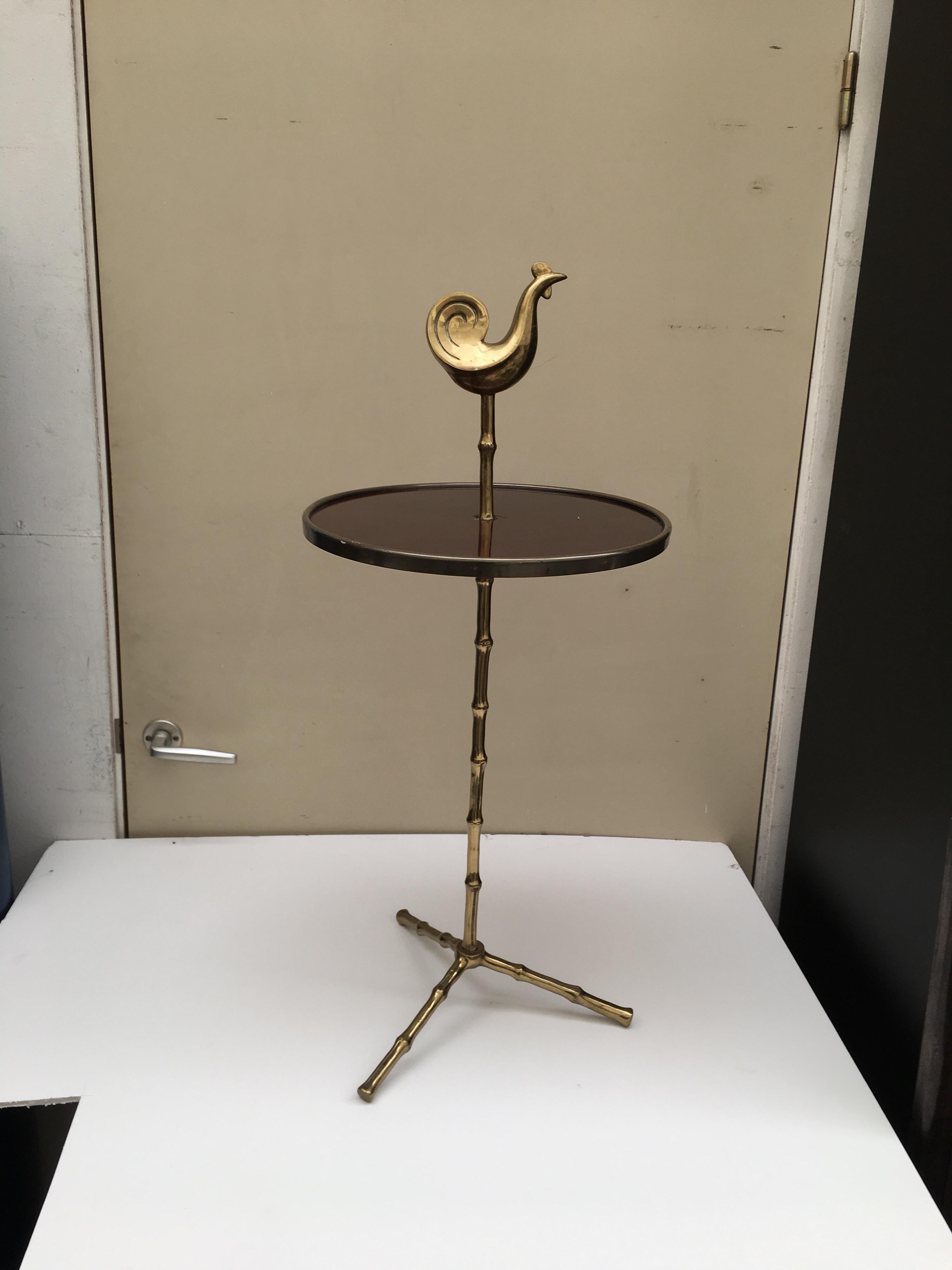 Mid-20th Century Maison Baguès, Small Pedestal Table in Brass and Laminate, circa 1960