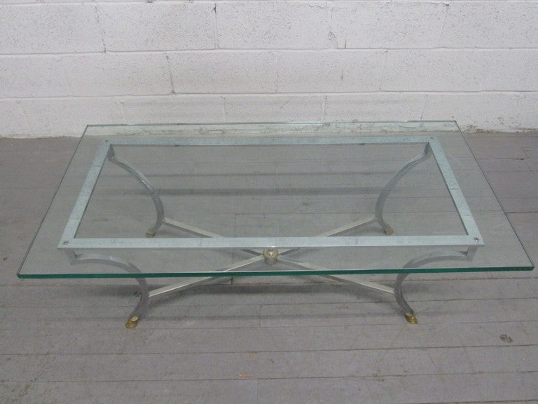 French Maison Baguès Steel and Brass Coffee Table For Sale