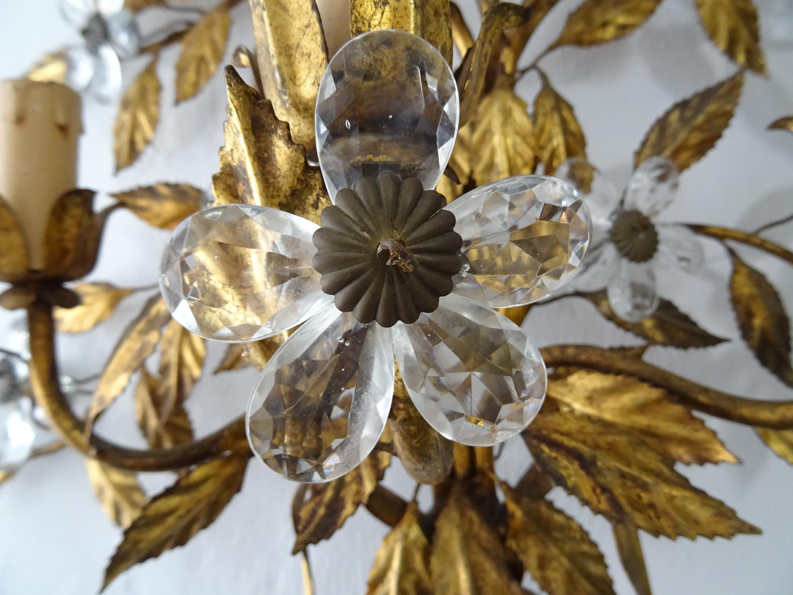  Maison Baguès Style 6 Lichter Kristall Blumen Tole Schleife  Riesige Wandleuchter, um 1920 im Angebot 5
