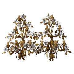 Maison Baguès Style 6 lights Crystal Flowers Tole Bow  Huge Sconces, circa 1920
