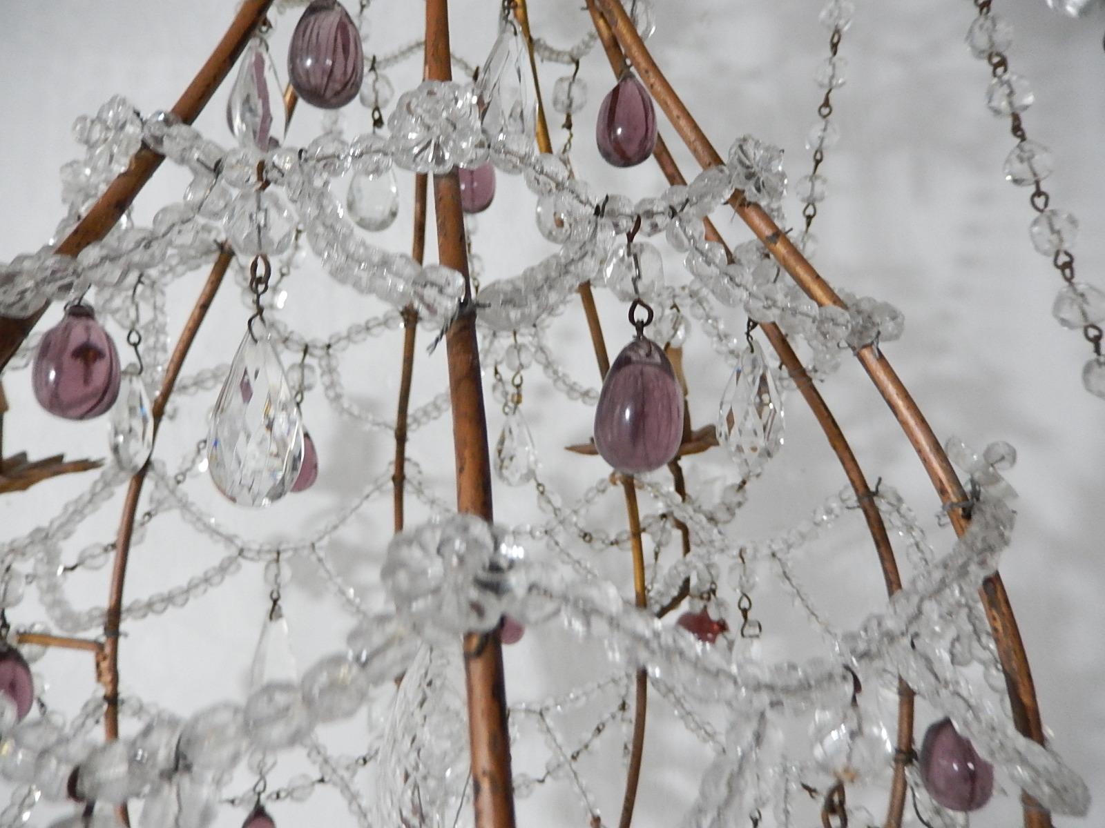 Maison Bagues  Amethyst French Beaded Balloon Crystal Chandelier circa 1940 For Sale 7