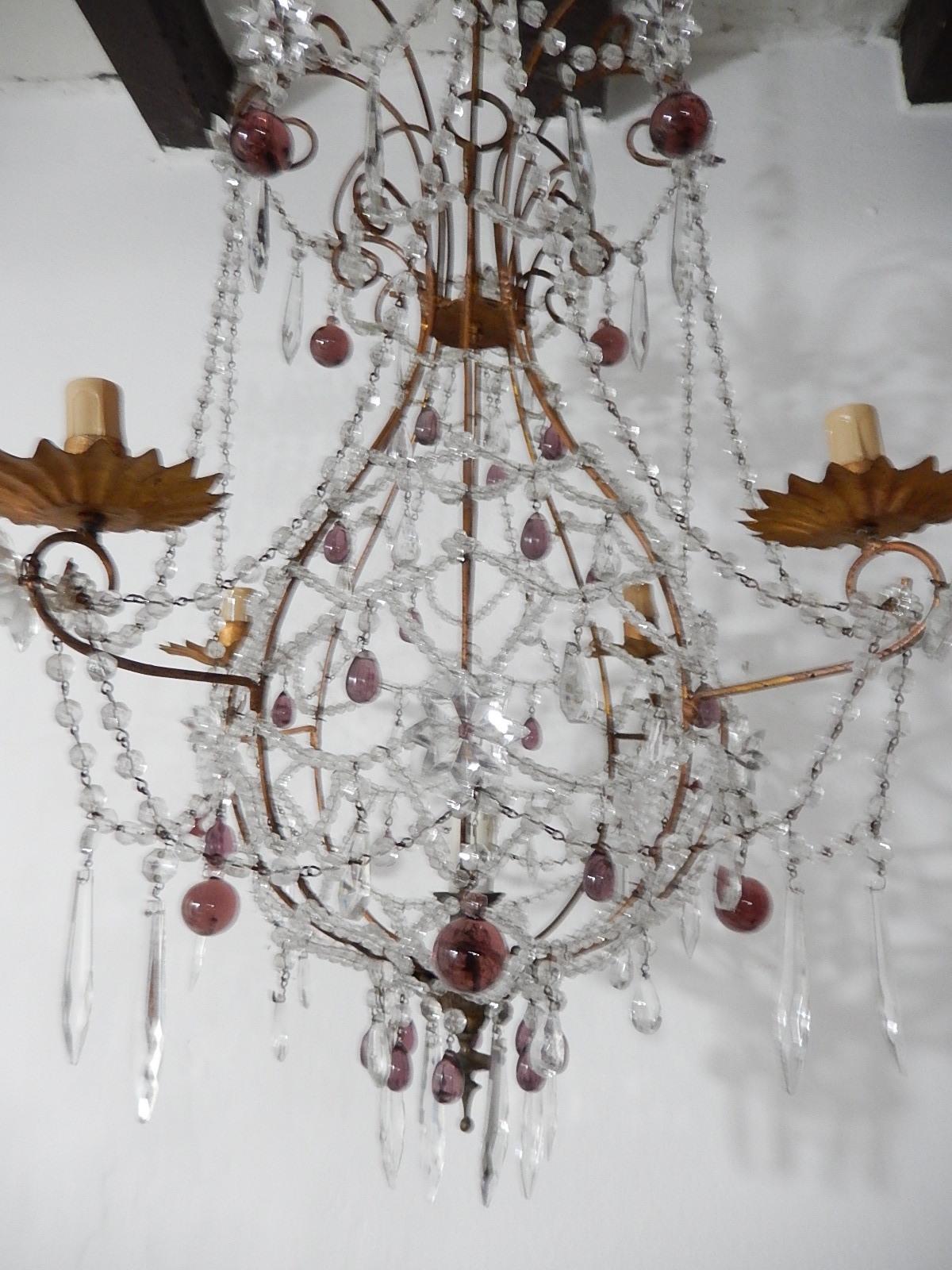 Maison Bagues  Amethyst French Beaded Balloon Crystal Chandelier circa 1940 For Sale 8
