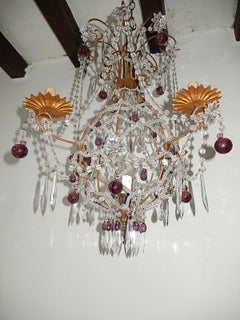Maison Bagues  Amethyst French Beaded Balloon Crystal Chandelier circa 1940