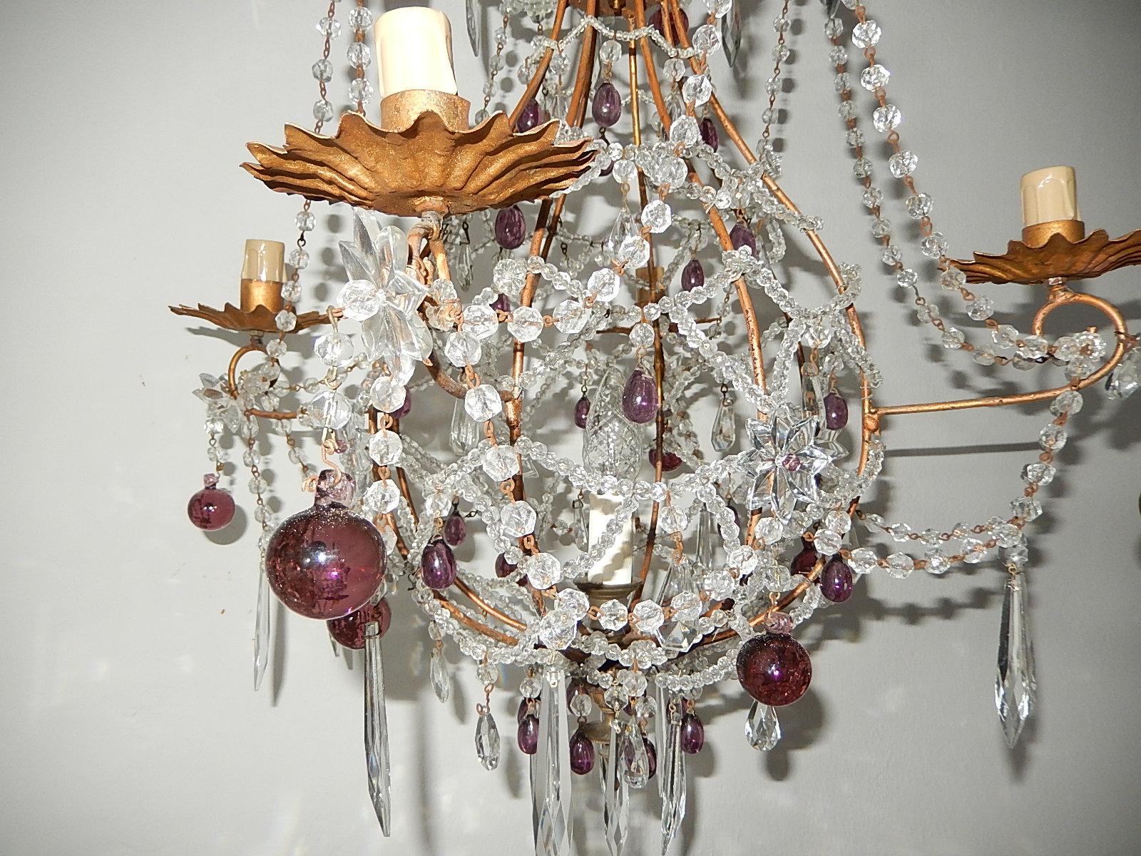 Mid-20th Century Maison Bagues  Amethyst French Beaded Balloon Crystal Chandelier circa 1940 For Sale