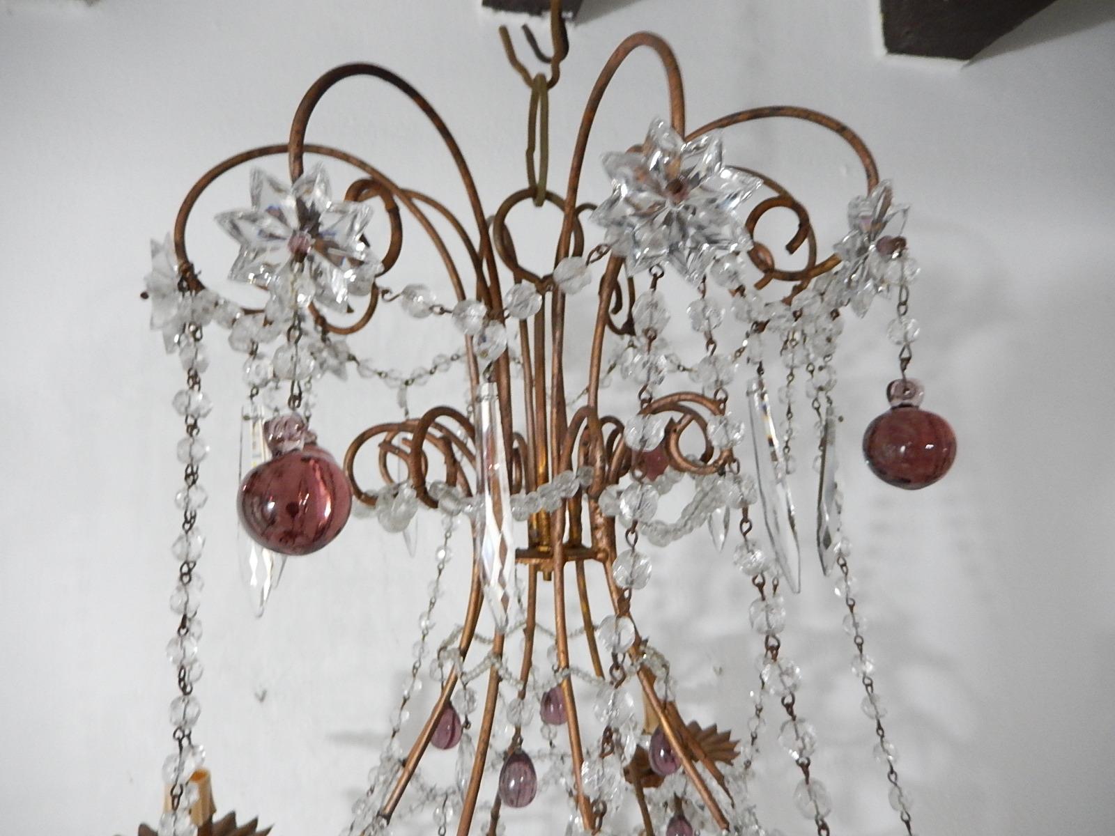 Murano Glass Maison Bagues  Amethyst French Beaded Balloon Crystal Chandelier circa 1940 For Sale