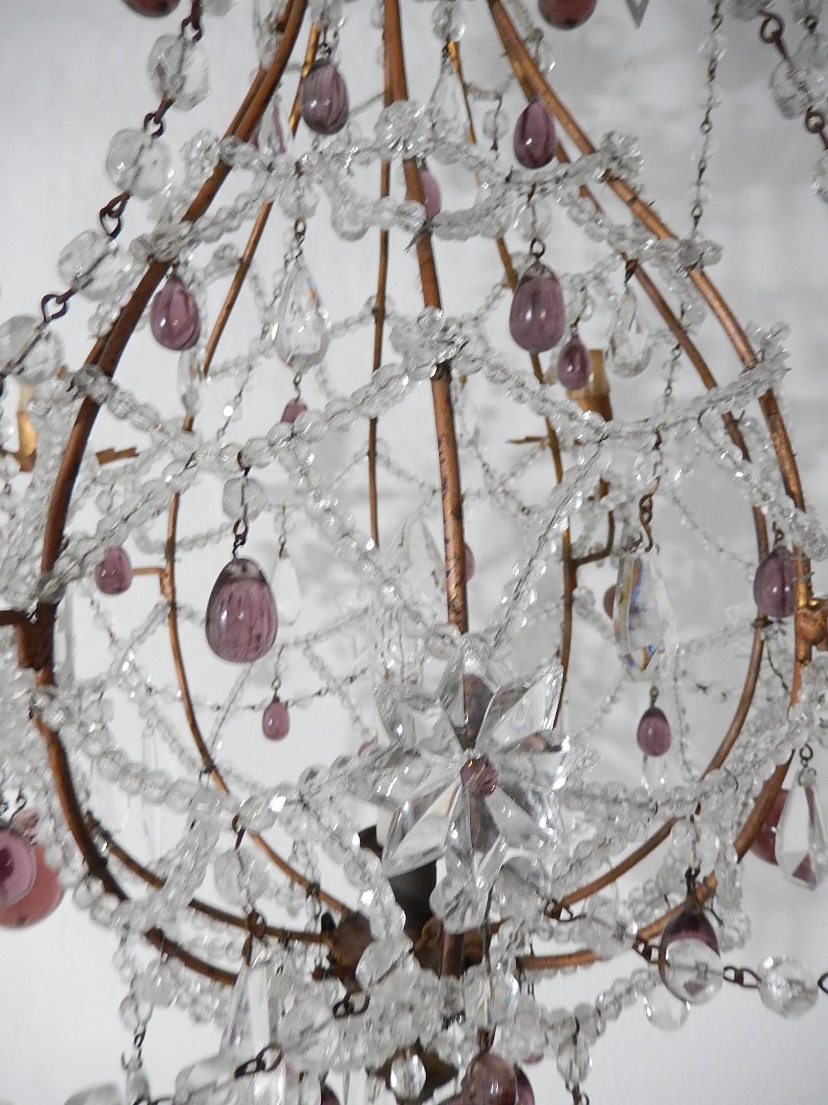 Maison Bagues  Amethyst French Beaded Balloon Crystal Chandelier circa 1940 For Sale 1
