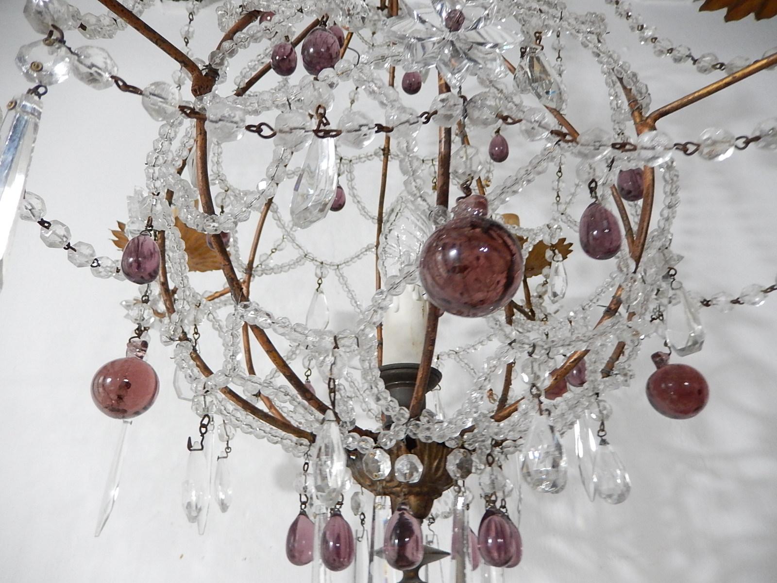 Maison Bagues  Amethyst French Beaded Balloon Crystal Chandelier circa 1940 For Sale 2