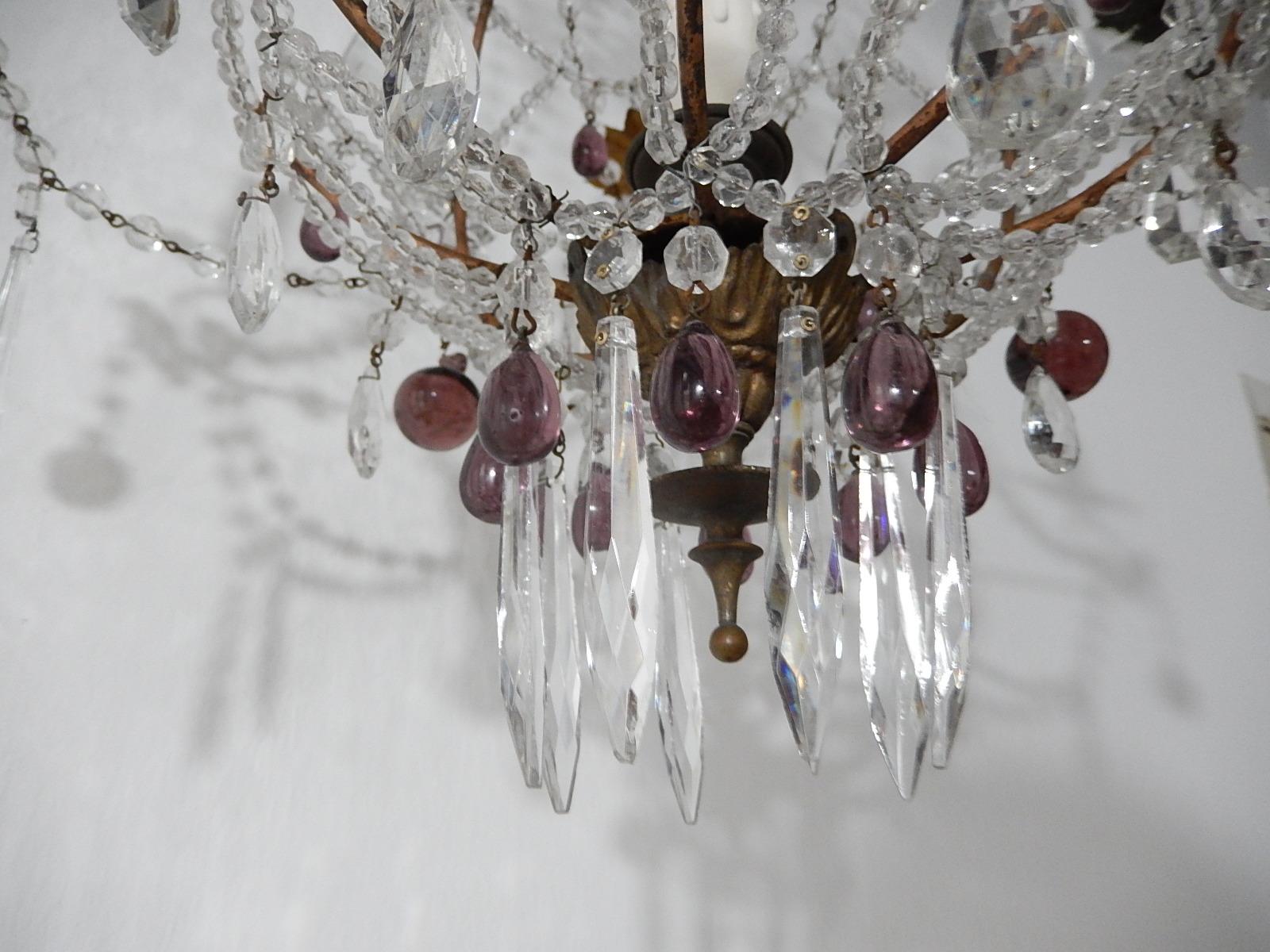 Maison Bagues  Amethyst French Beaded Balloon Crystal Chandelier circa 1940 For Sale 3
