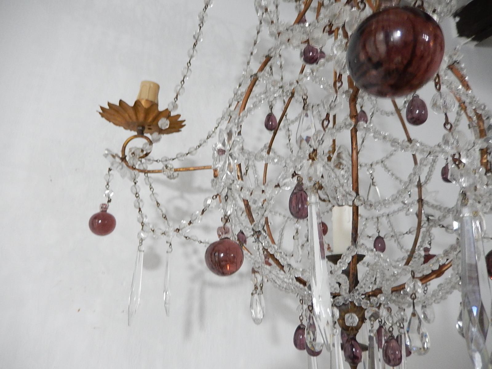 Maison Bagues  Amethyst French Beaded Balloon Crystal Chandelier circa 1940 For Sale 4