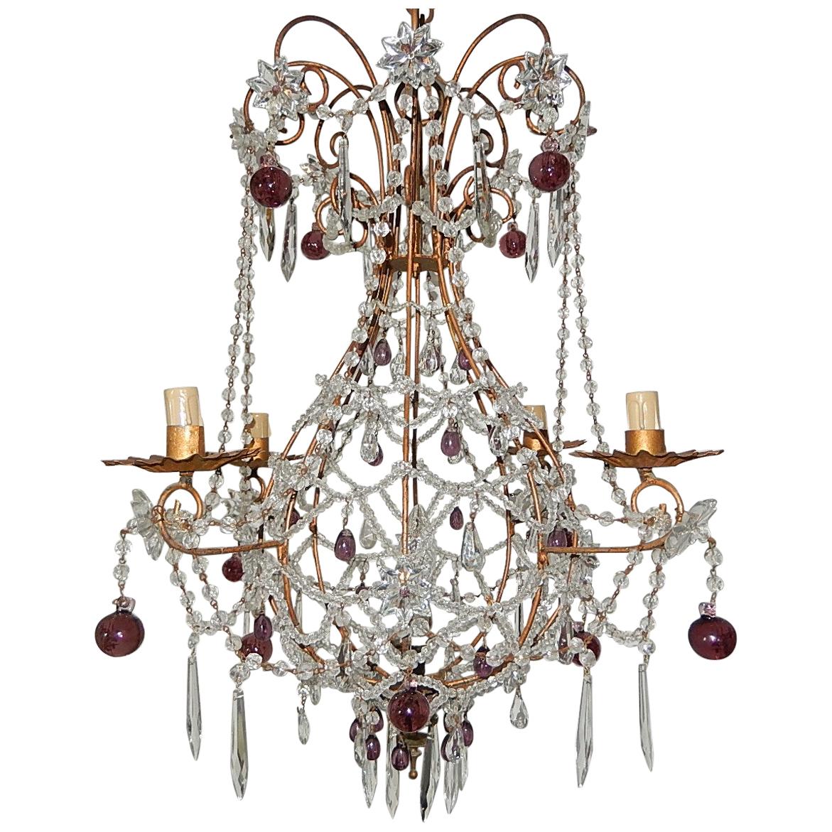 Maison Bagues  Amethyst French Beaded Balloon Crystal Chandelier circa 1940 For Sale