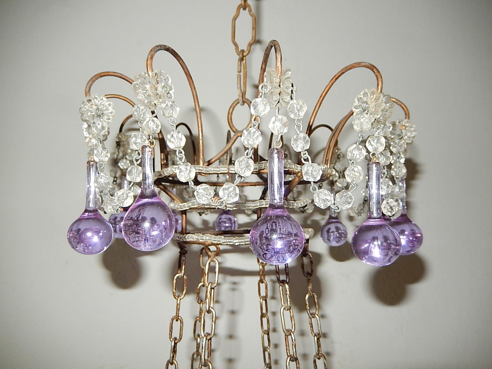 Maison Baguès Style Beaded Crystal Basket Lavender Purple Drops Chandelier In Good Condition For Sale In Modena (MO), Modena (Mo)