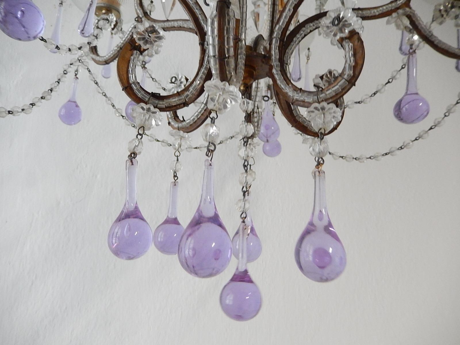 Maison Baguès Style Beaded Crystal Basket Lavender Purple Drops Chandelier For Sale 3