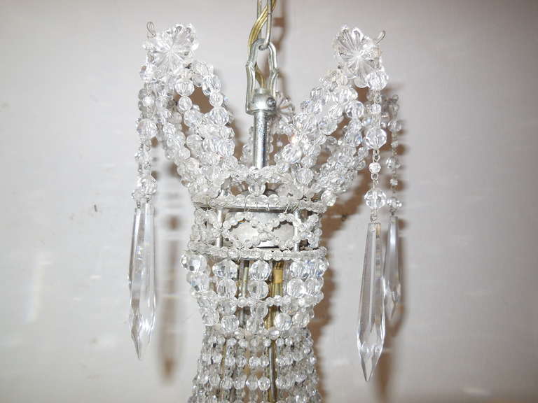 Maison Baguès Style Beaded Crystal Basket Silver Chandelier In Good Condition For Sale In Firenze, Toscana