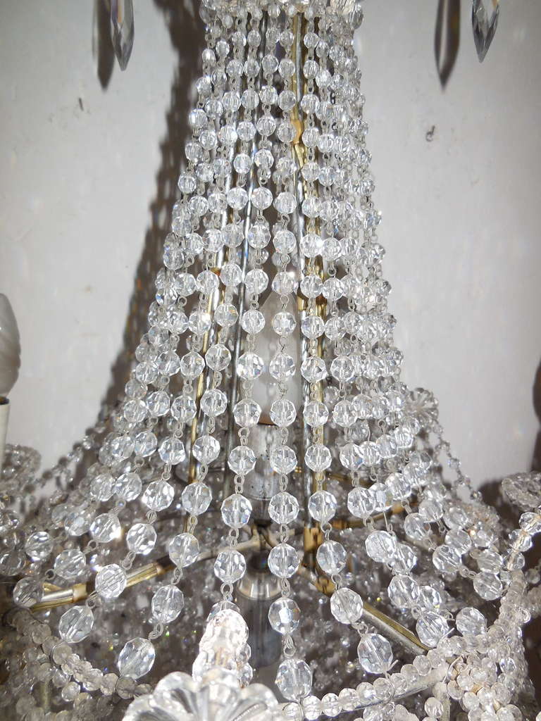 Mid-20th Century Maison Baguès Style Beaded Crystal Basket Silver Chandelier For Sale