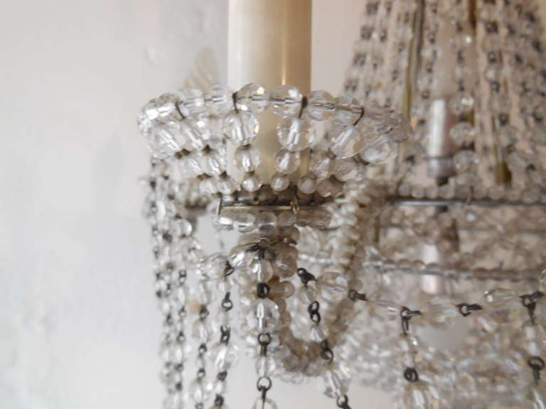 Maison Baguès Style Beaded Crystal Basket Silver Chandelier For Sale 2