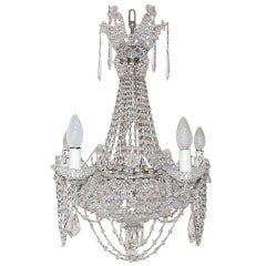 Vintage Maison Baguès Style Beaded Crystal Basket Silver Chandelier