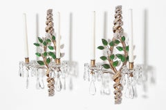 Maison Baguès Style Beaded Sconces with Green Leaves