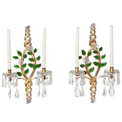 Maison Baguès Style Beaded Sconces with Green Leaves